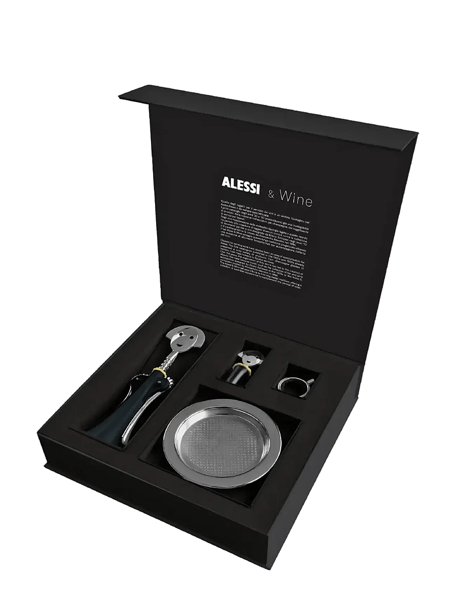 Alessi - Set corkscrew Anna G, the stopper "Anna Stop 2", the drip ring "Noé" and the bottle coaster 5009 - flaschenöffner & weinverschlüsse - steel - 2