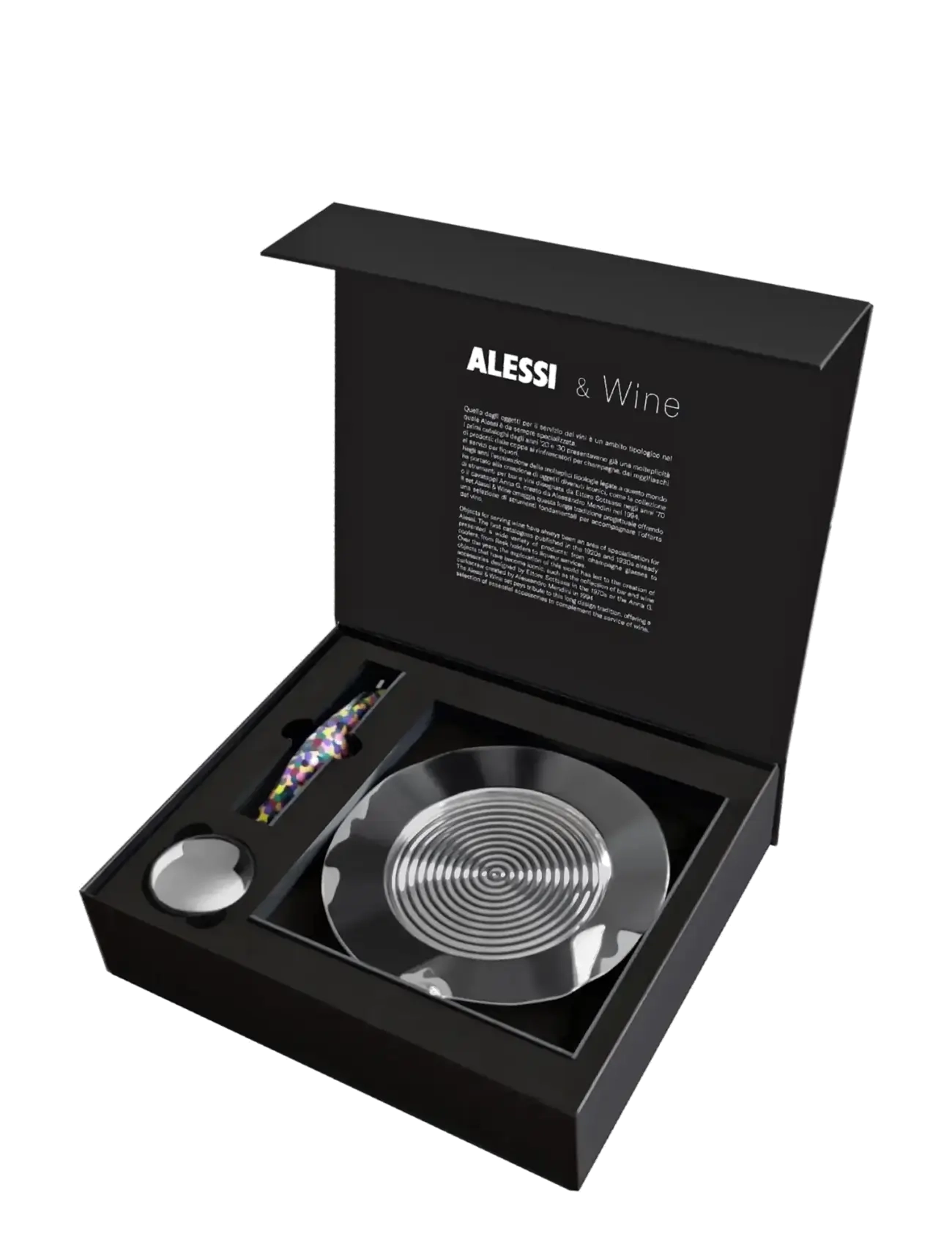Alessi - Set corkscrew "Parrot”, the "Noè" champagne cork with expanding seal  and "Sitges" bottle coaster - steel - 2