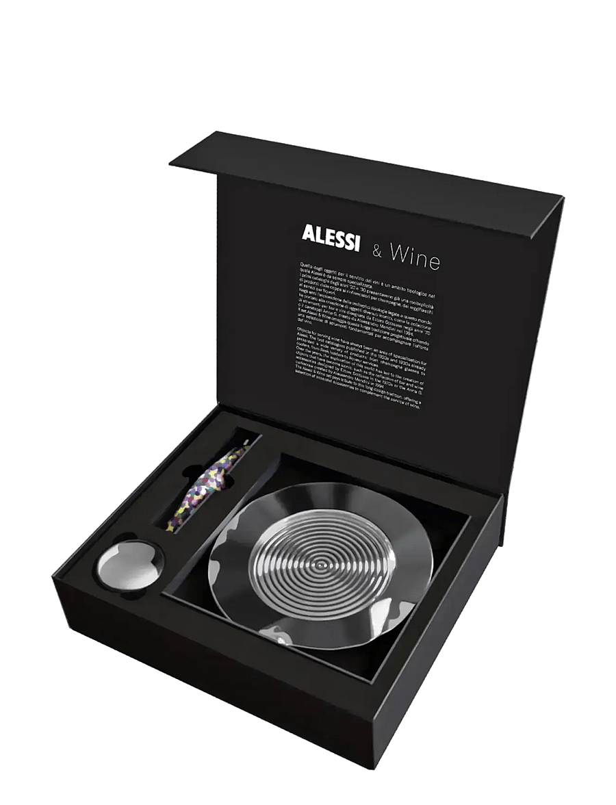 Alessi - Set corkscrew "Parrot”, the "Noè" champagne cork with expanding seal and "Sitges" bottle coaster - flaschenöffner & weinverschlüsse - steel - 2