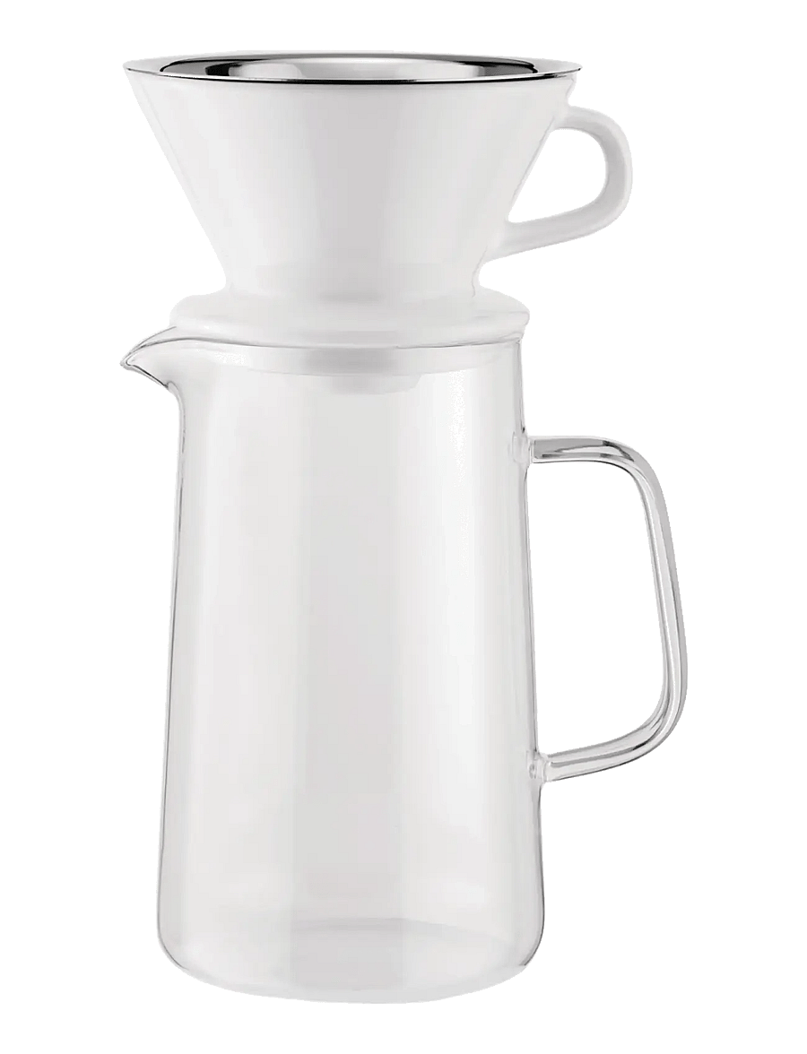 Alessi - Set Slow coffee of jug in heat-resistant glass, filter holder in porcelain and mesh filter in 18/10 - slow brewer & pour-overs - steel - 1