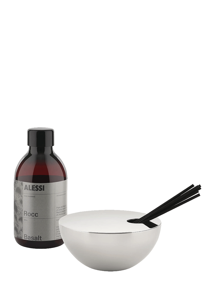 Alessi - Diffuser with lid in 18/10 stainless steel Refill and rattan reeds Fragrance Basalt - unter 20€ - steel - 1