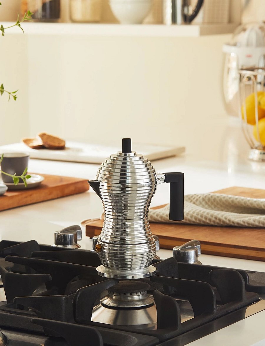 Alessi - Espresso maker in aluminum die-cast Handle and knob in PA, black suitable for induction 3 cups - black - 2