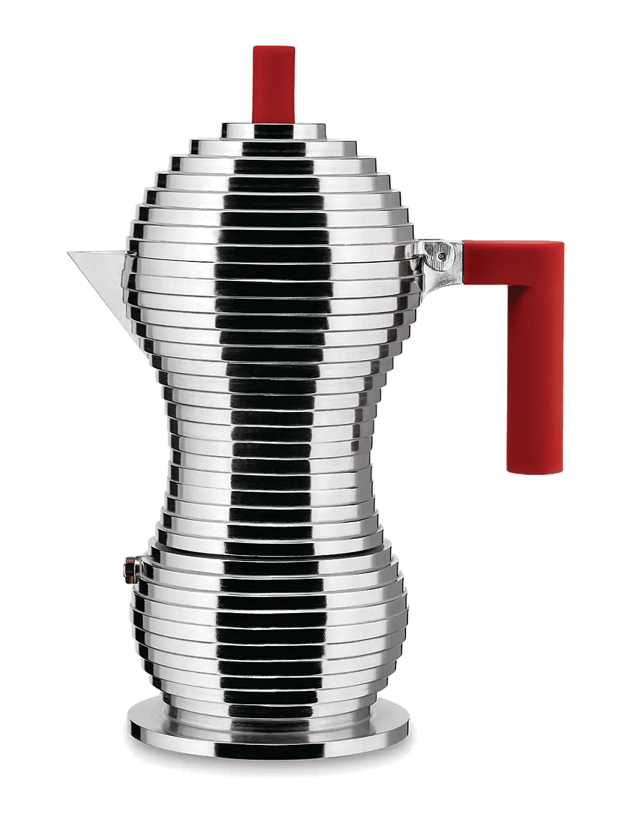 Alessi - Espresso maker in aluminum Handle/knob in PA, red induction Filter American coffee 6 cups - moka-töpfe - red - 1