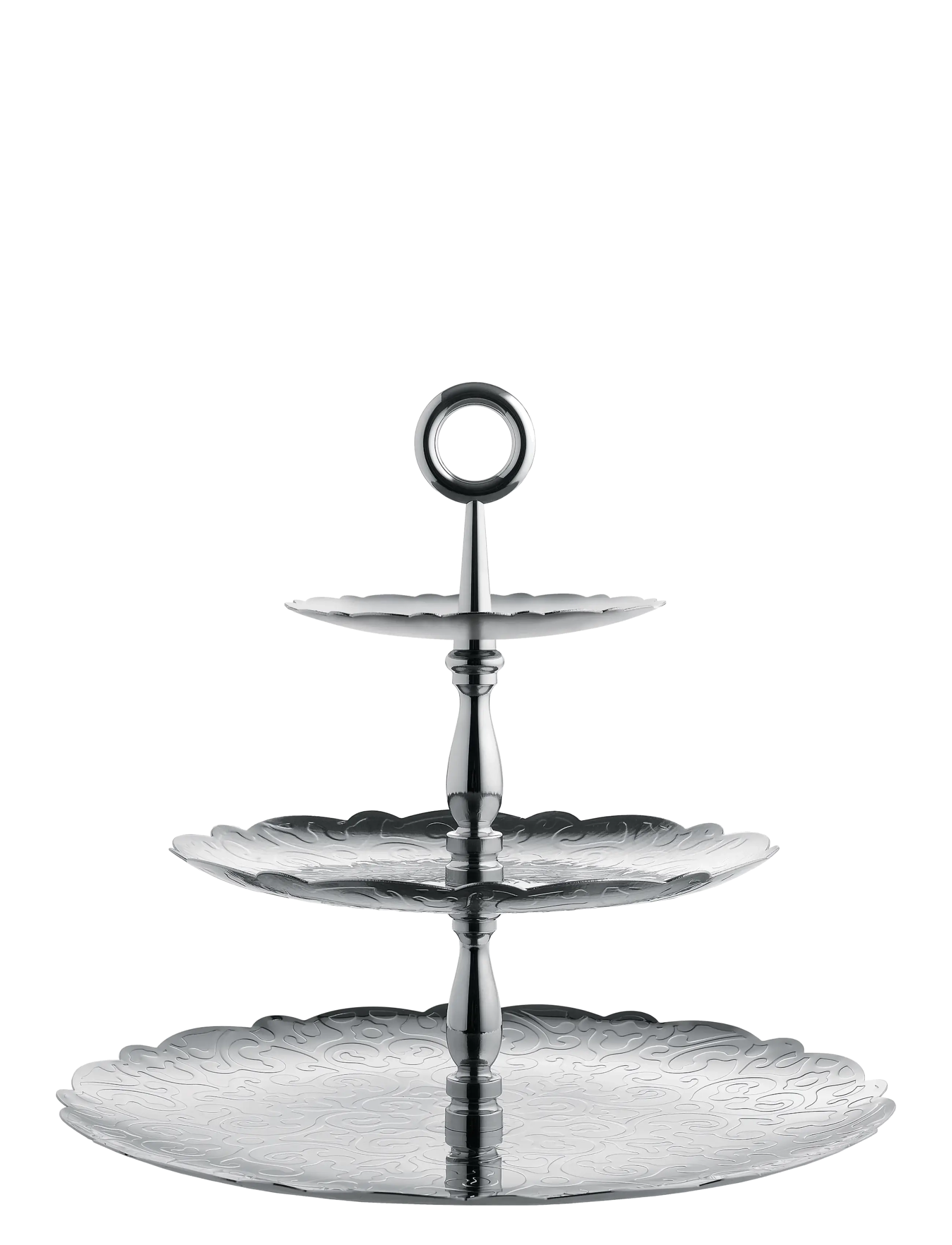 Alessi Three-tiered 18/10 stainless steel platter with relief decoration - View all - STEEL / silver