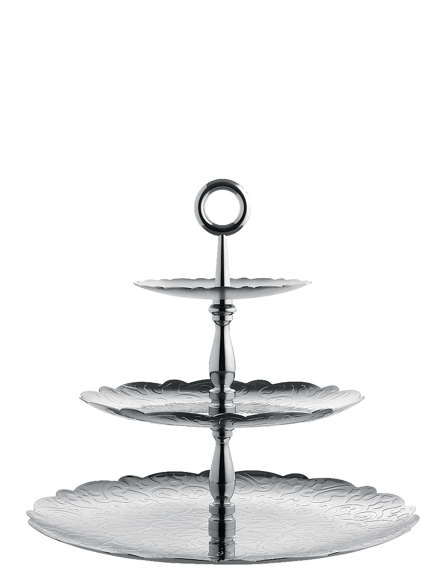 Alessi - Three-tiered 18/10 stainless steel platter with relief decoration - servierplatten - steel - 1