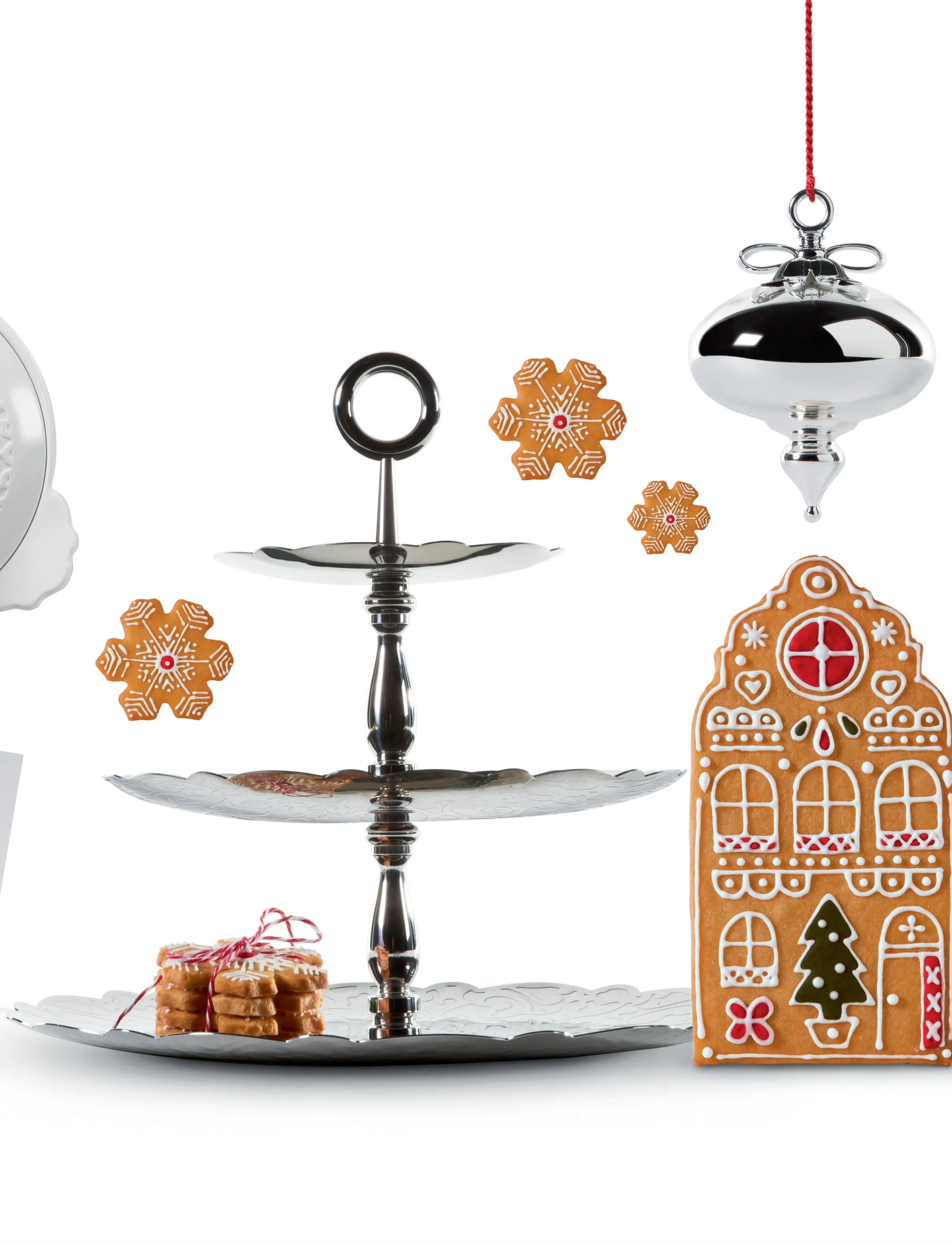 Alessi Three-Tiered 18/10 Stainless Steel Platter With Relief Decoration, D35 cm, Serving Dishes, Silber - Platters, Homeware