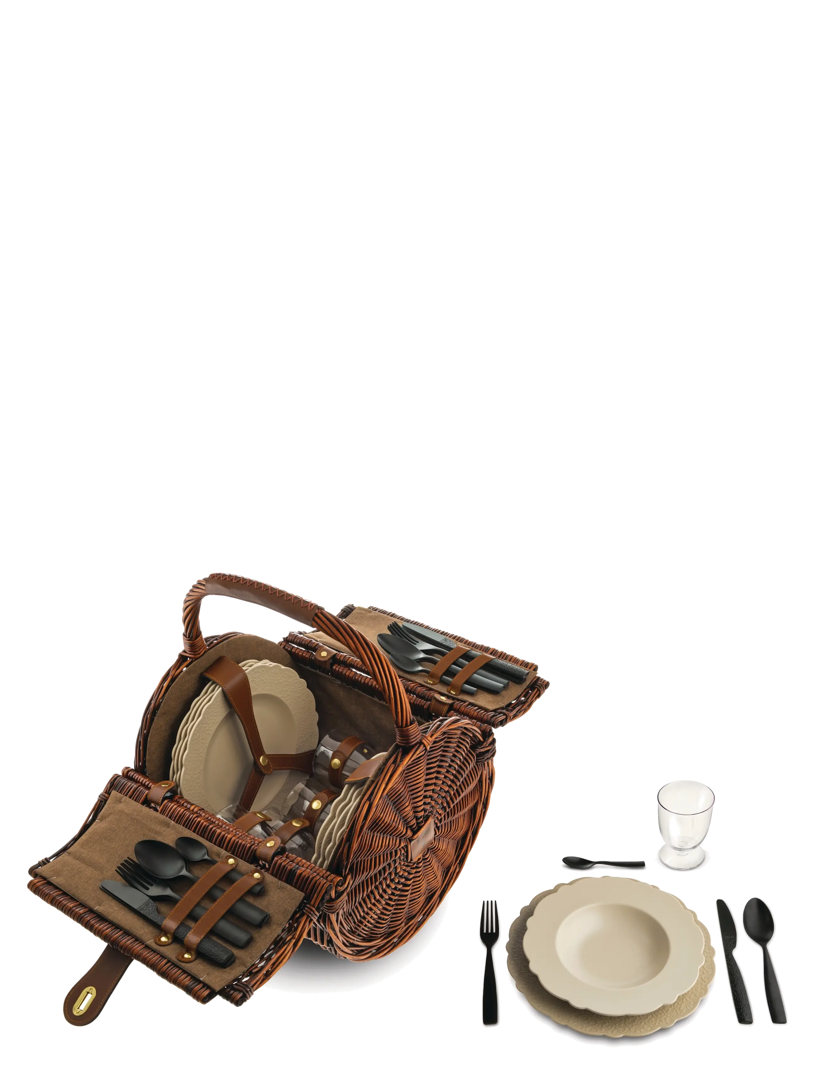 Alessi Picnic set of 4 each dinnerplates, soup bowls, spoons,  forks,  knives,  coffeespoons, glasses - Picknick-Zubehör - VARIOUS / brown