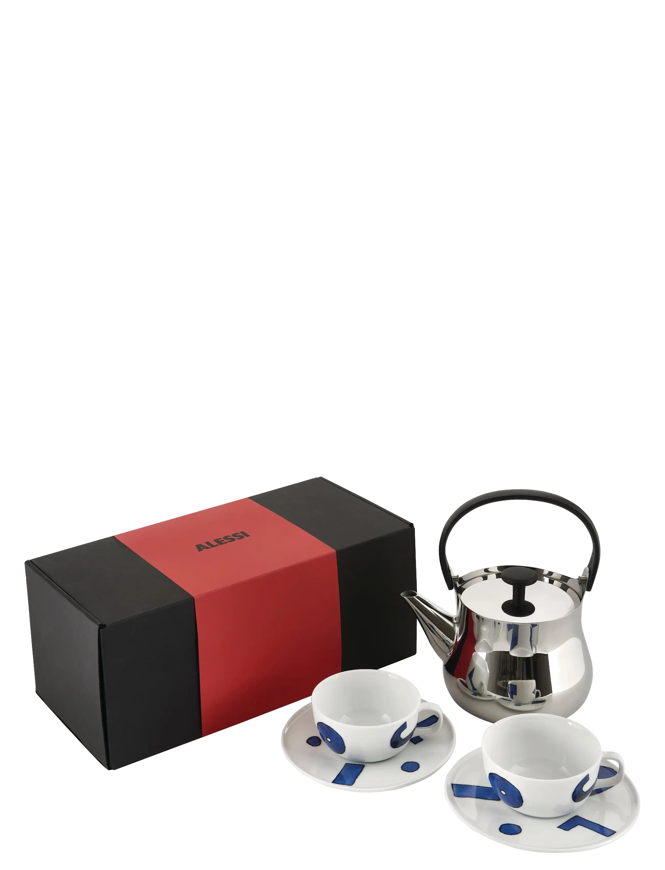 Alessi Set Consisting Of Kettle ‘Cha’ And Two Teacups With Saucers In Decorated Porcelain, Tea Kop, Sølv, Str: ONE SIZE