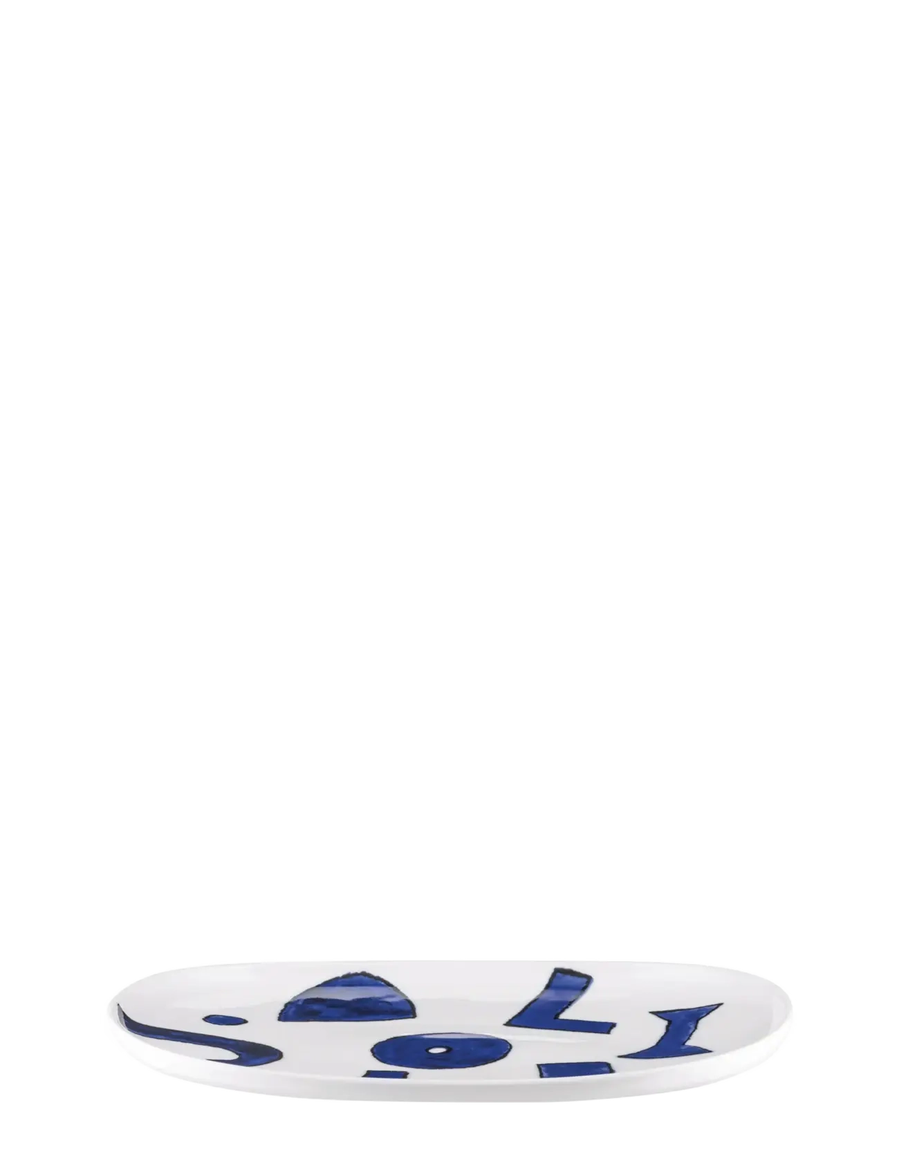 Alessi Oval Serving Dish In White Ceramic Pattern Design By Samiro Yunoki, Serveringsfad, Blå, Str: D25CM