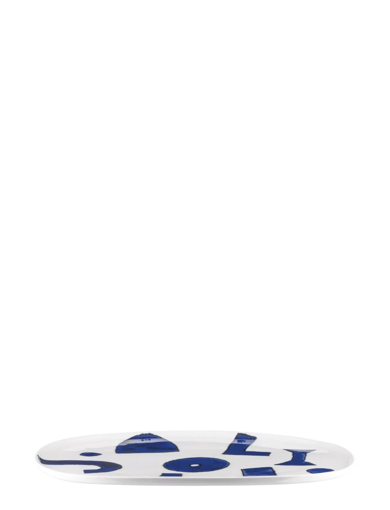 Alessi Oval Serving Dish In White Ceramic Pattern Design By Samiro Yunoki, Serveringsfad, Blå, Str: D36CM