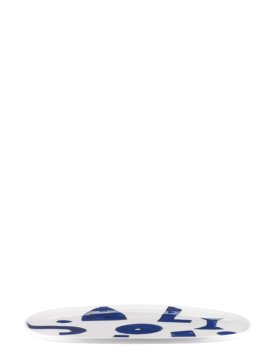 Alessi - Oval serving dish in white ceramic Pattern design by Samiro Yunoki - vaagnad ja roogade serveerimisalused - white/blue - 0