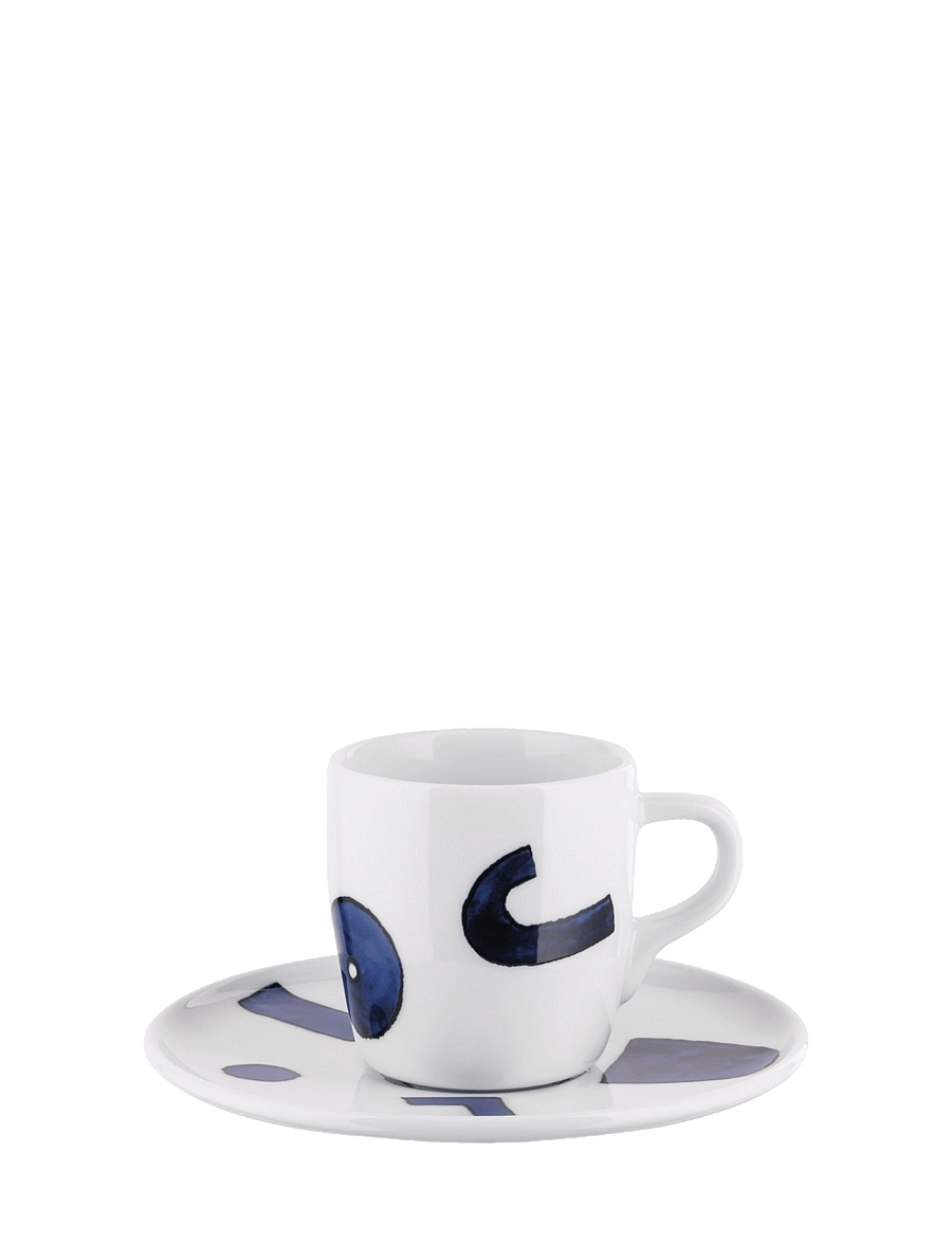 Alessi - Set of mocha cup with saucer in white porcelain Pattern design by Samiro Yunoki - kaffetassen - white/blue - 2