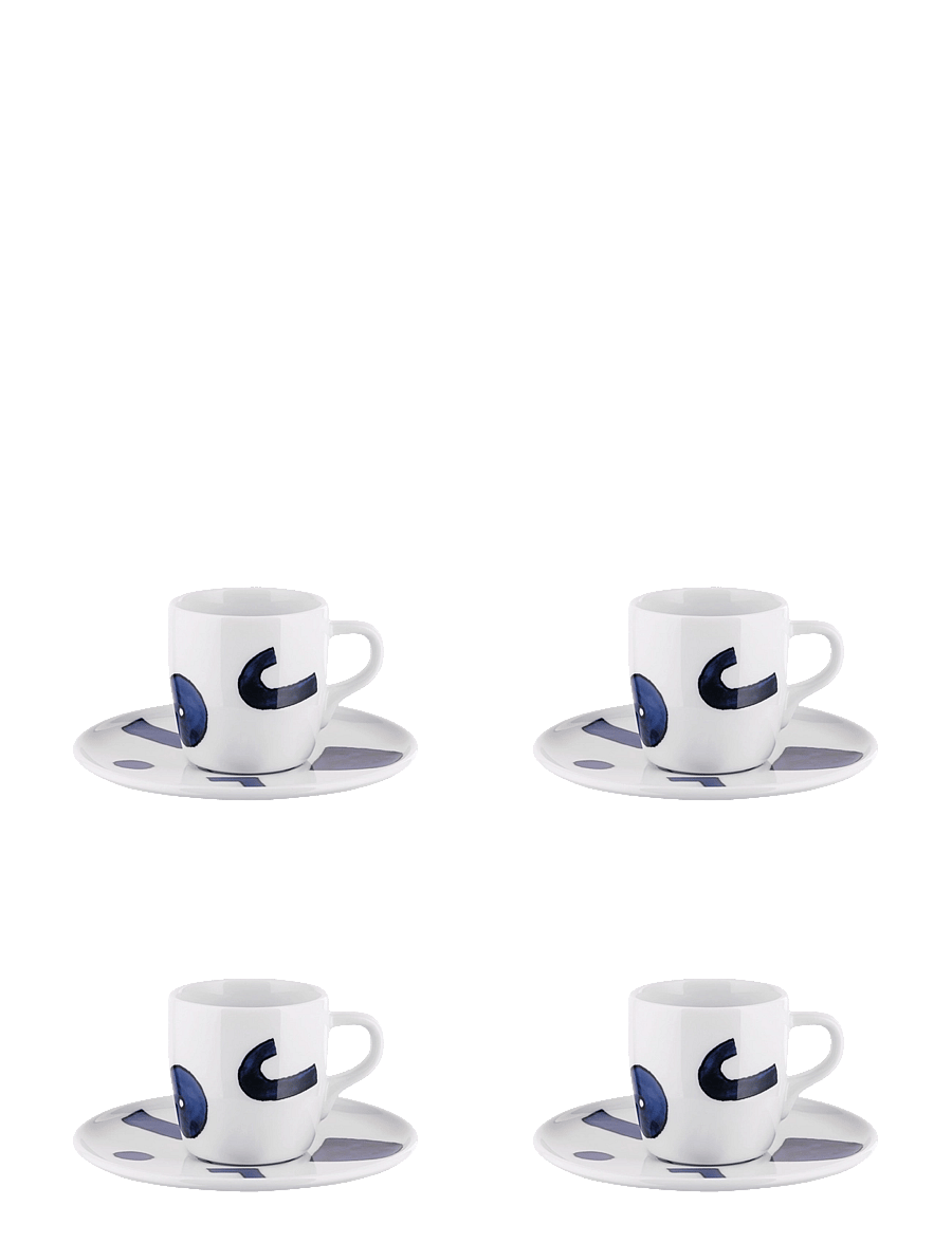 Alessi - Set of mocha cup with saucer in white porcelain Pattern design by Samiro Yunoki - kaffetassen - white/blue - 1