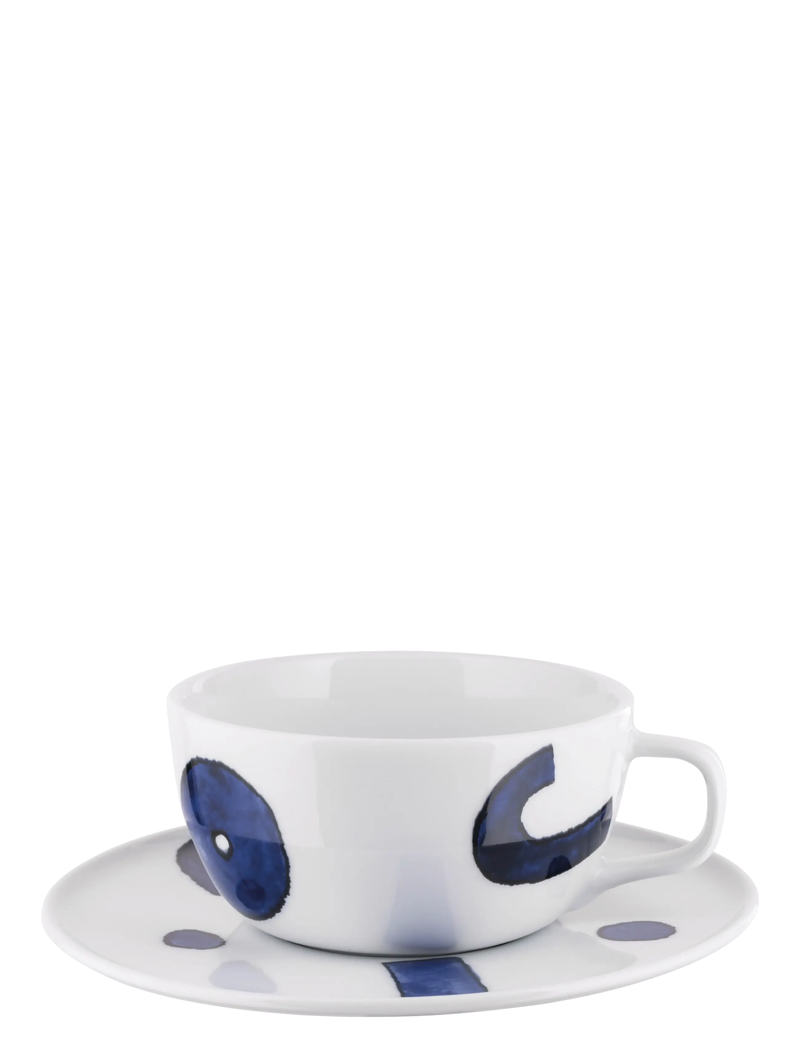 Alessi Set of teacup with saucer in white porcelain Pattern design by Samiro Yunoki - Becher & Tassen - WHITE/BLUE / navy
