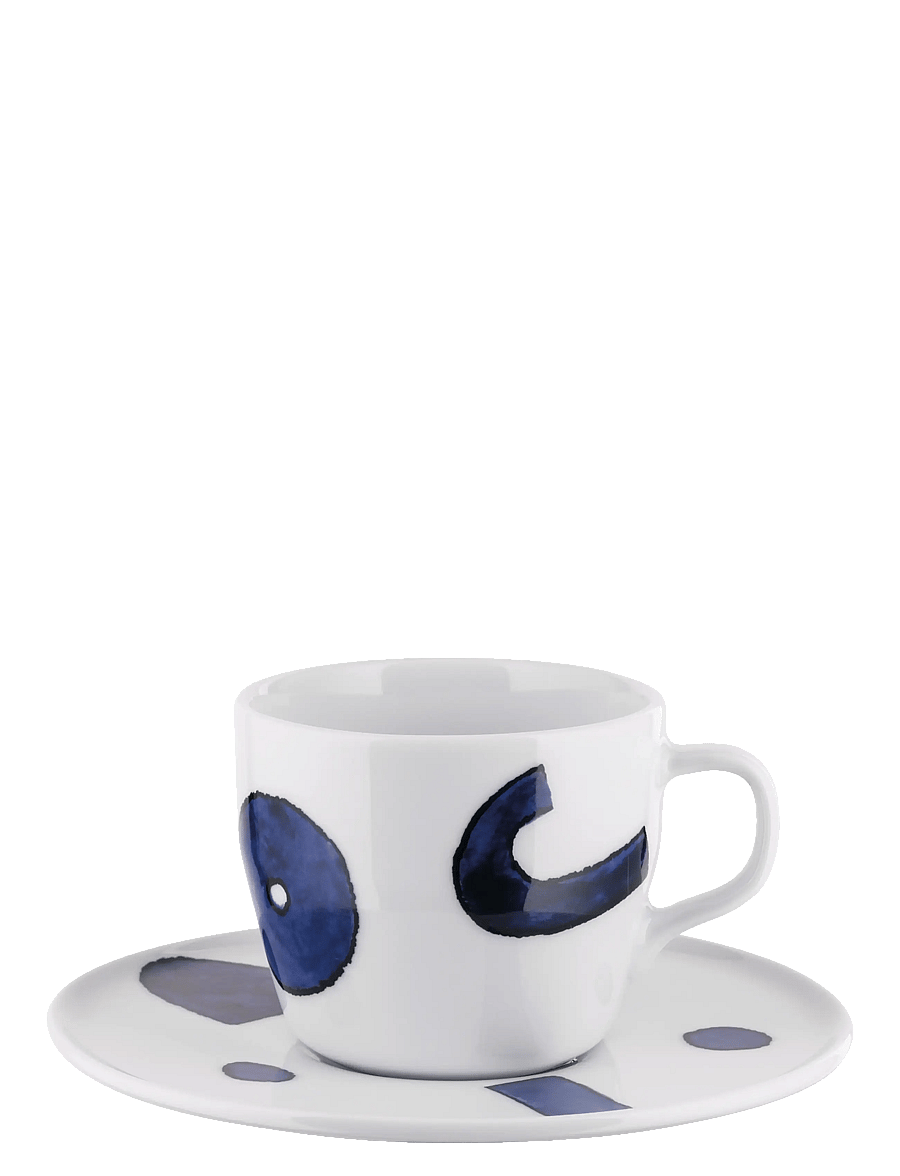 Alessi - Set of coffee cup for drip brewing with saucer in porcelain Pattern design S. Yunoki - kohvitassid - white/blue - 1