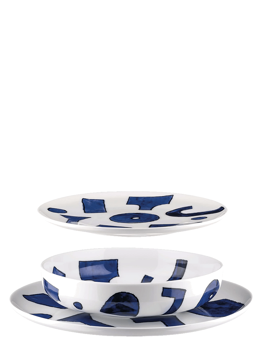Alessi - Table set four of each dinner plates, soup bowls, plates in white porcelain - geschirrsets & geschirrservice - white/blue - 0