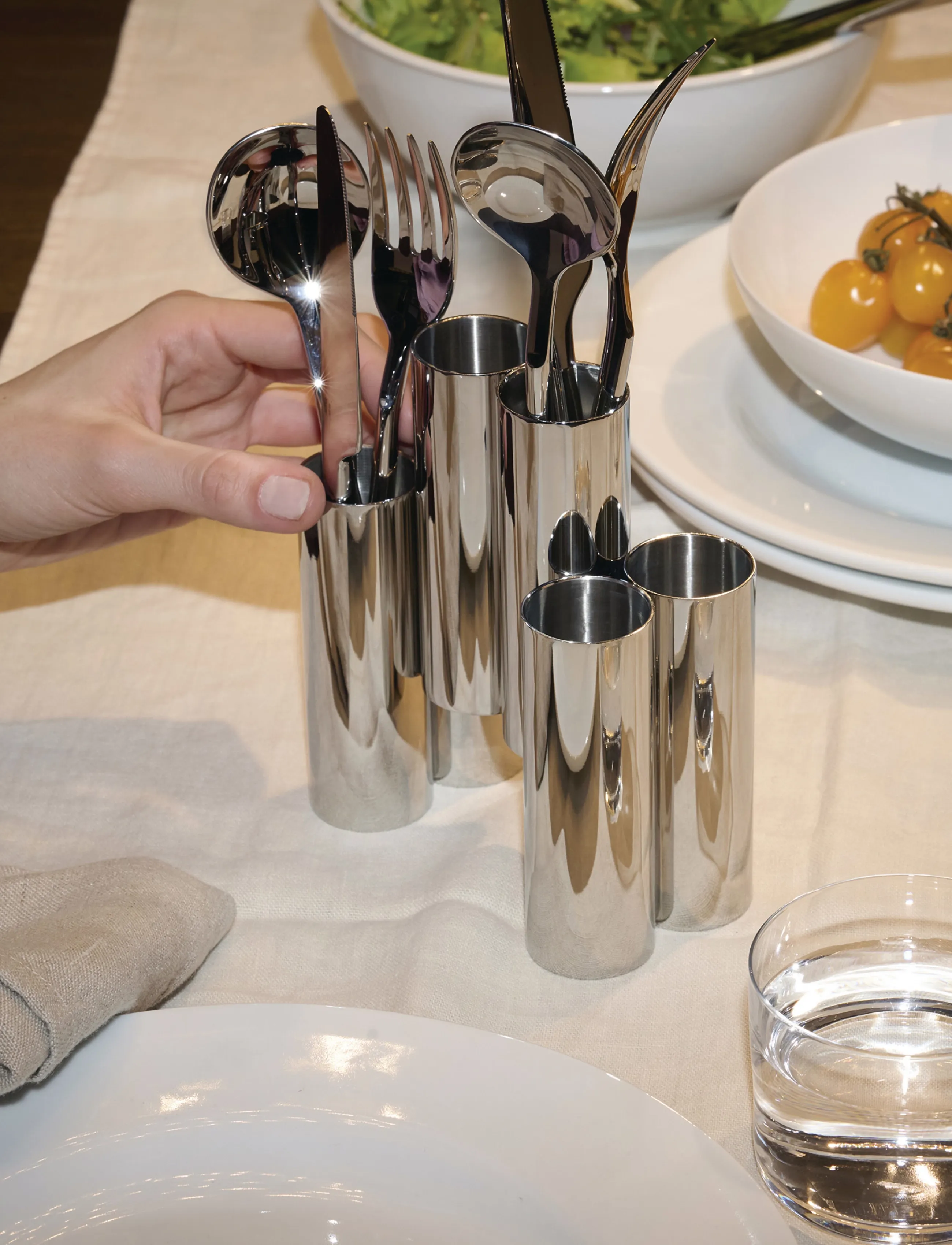 Alessi Cutlery Holder In 18/10 Stainless Steel, W:13.1 cm, Cutlery, Silber - Set, Homeware