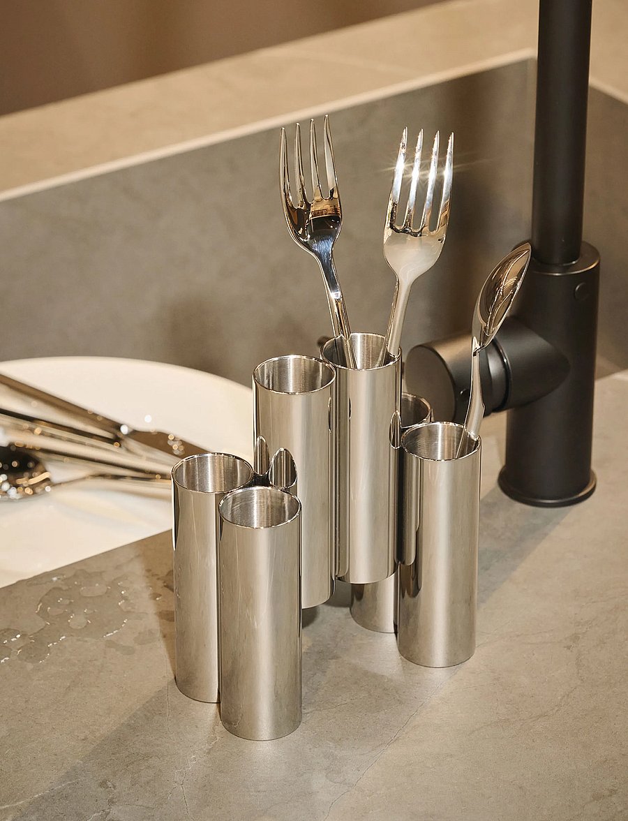 Alessi - Cutlery holder in 18/10 stainless steel - söögiriistakomplektid - steel - 2