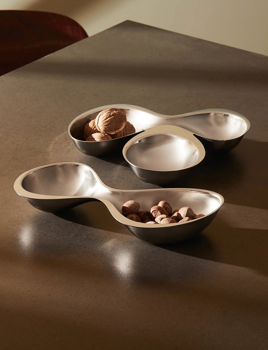 Alessi - Three-piece hors-d'oeuvre set in 18/10 stainless steel, matte with mirror-polished edge - servierschalen - steel - 0