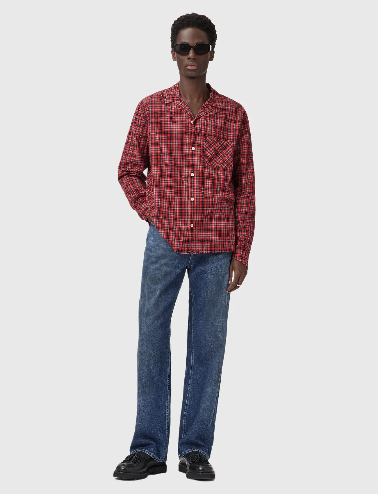 AllSaints Felix Ls Shirt, XL, Red, Shirts - Checkered Herre