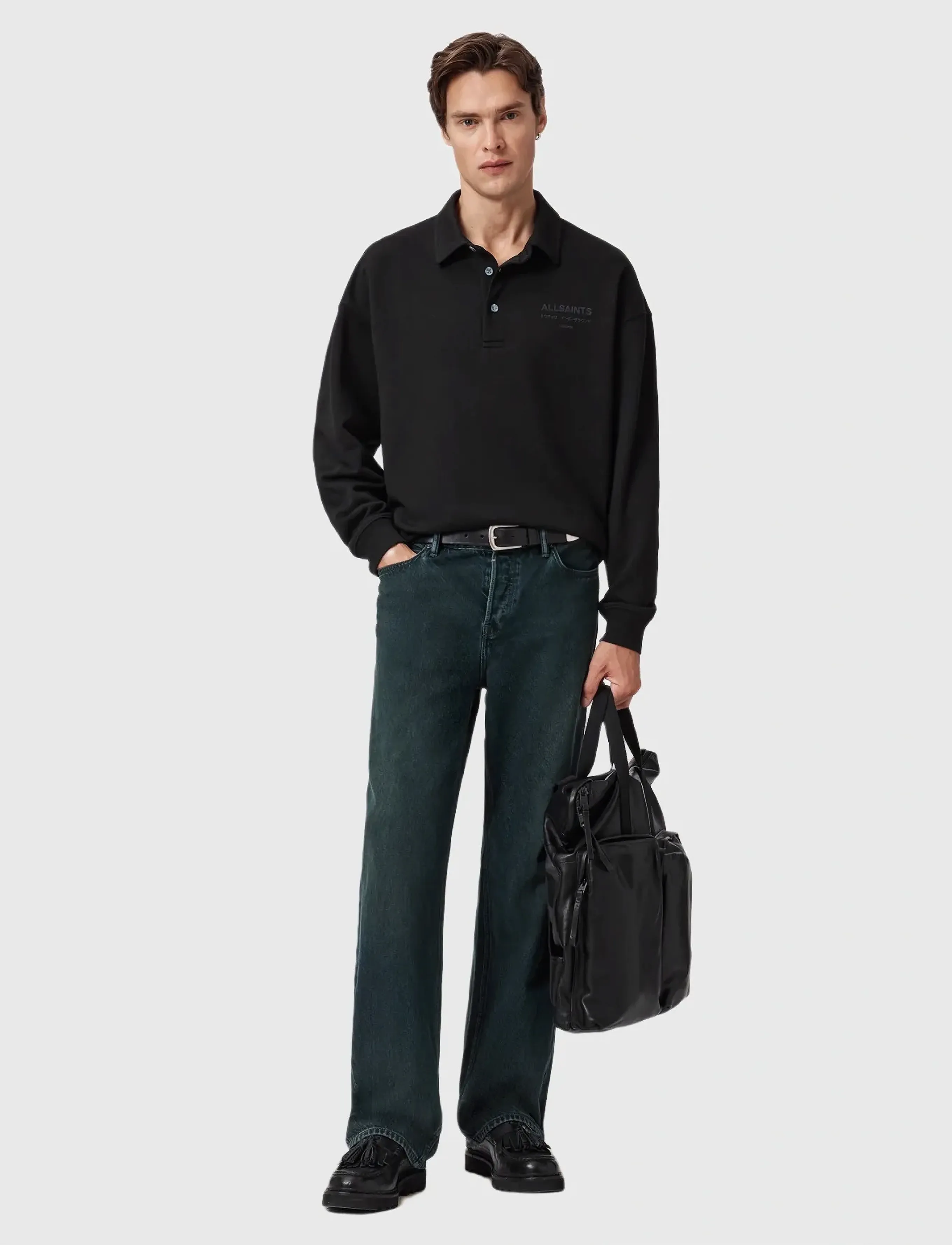 AllSaints Xander Sweat Polo, S, Sweatshirts & Hoodies, Schwarz - Sweatshirts, Männerswear