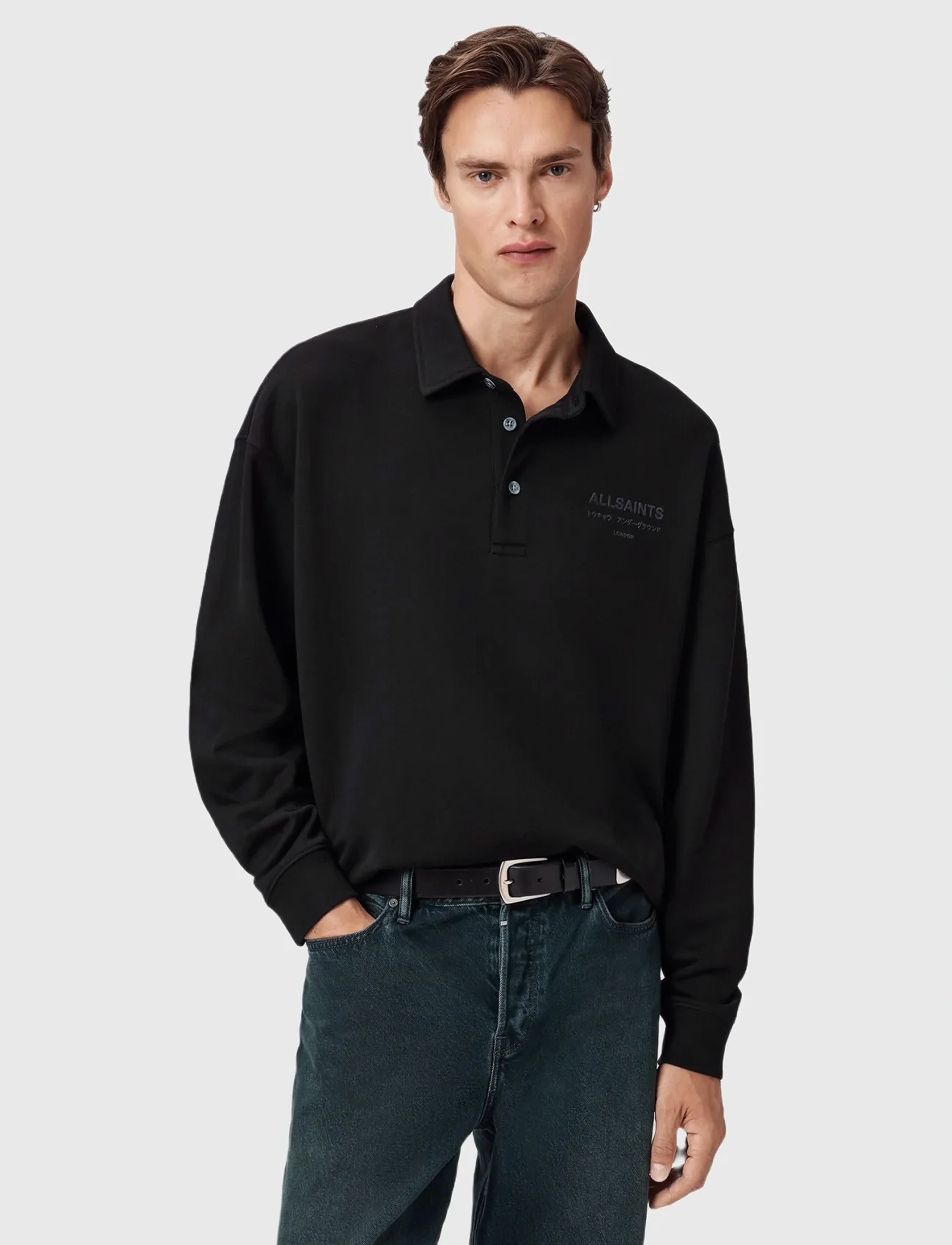 AllSaints - XANDER SWEAT POLO - sweatshirts - jet black - 3