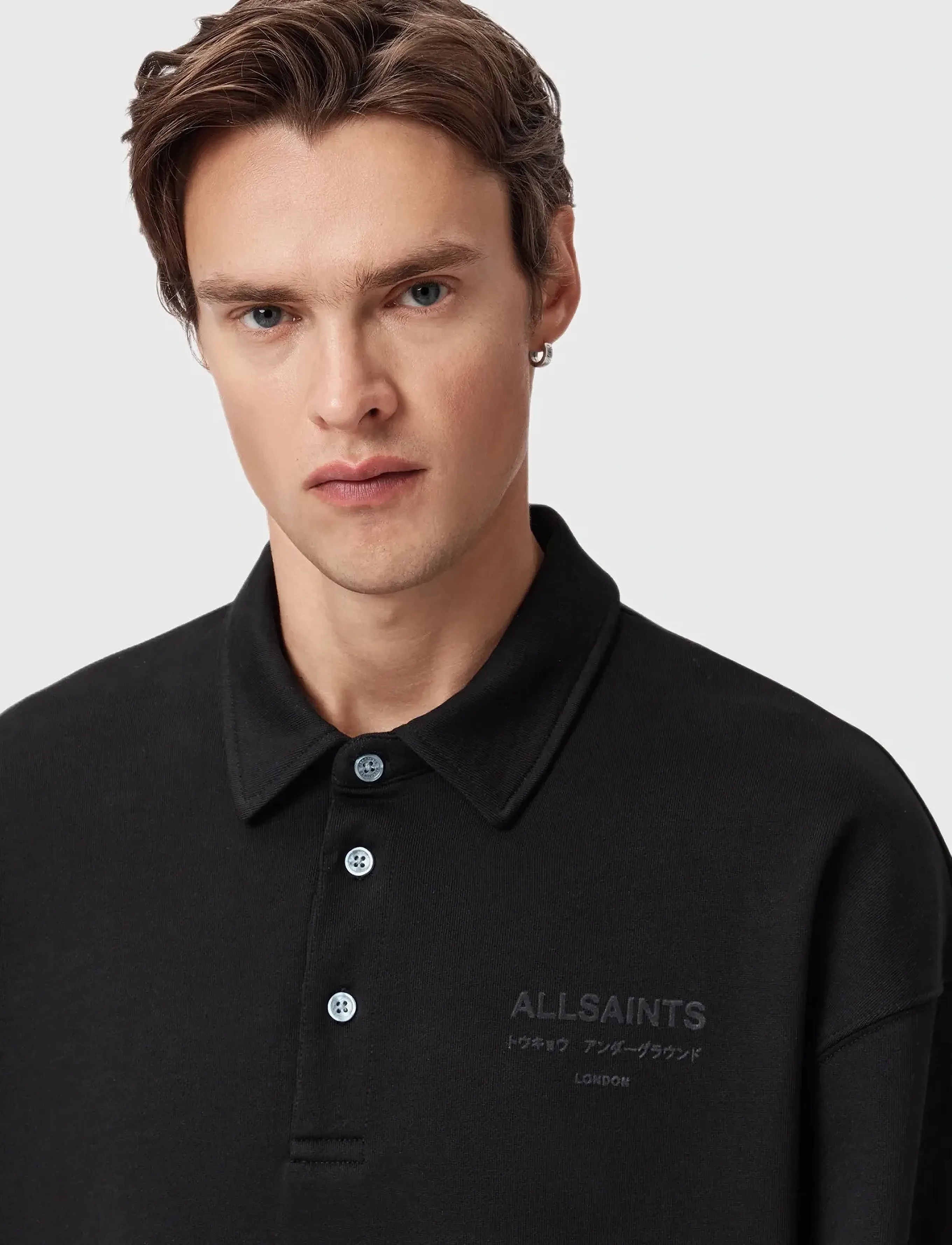 AllSaints - XANDER SWEAT POLO - sweatshirts - jet black - 4