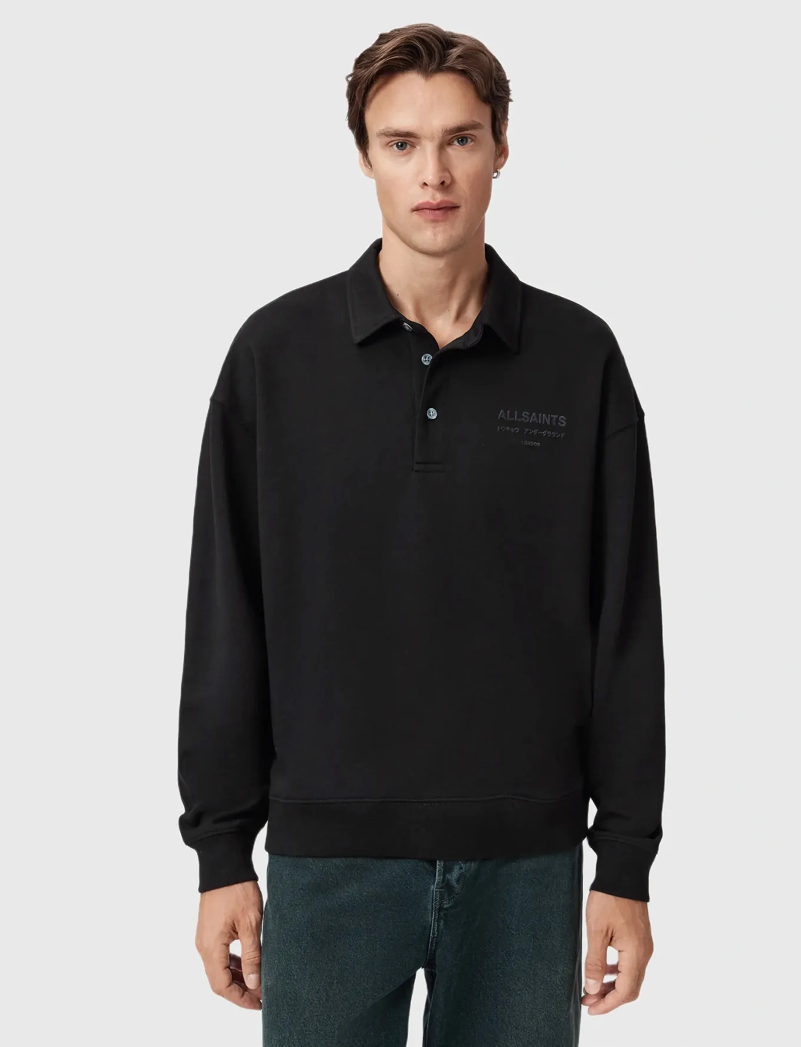 AllSaints - XANDER SWEAT POLO - sweatshirts - jet black - 5