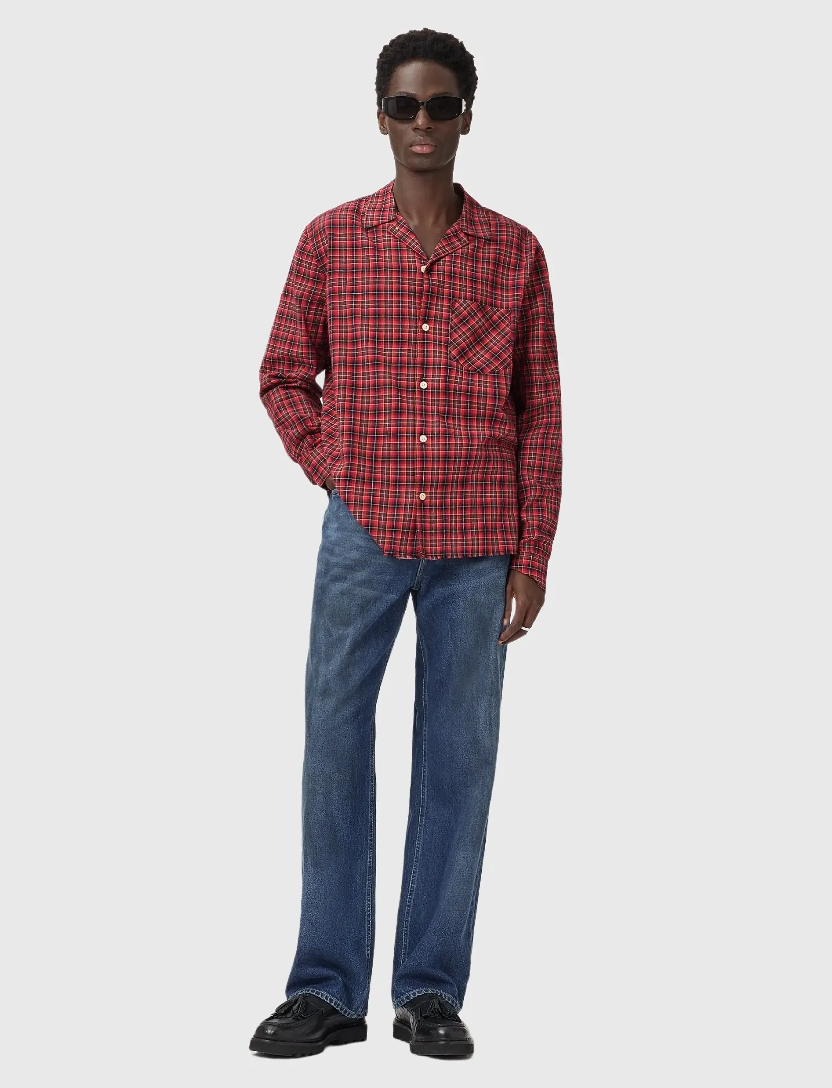 AllSaints Felix Ls Shirt, L, Red, Shirts > Checkered Shirt, Herre