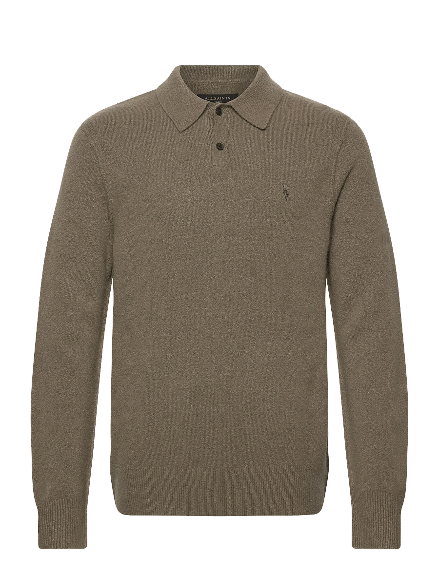 AllSaints - statten ls polo - langärmelige gestrickte polohemden - dusky green - 0