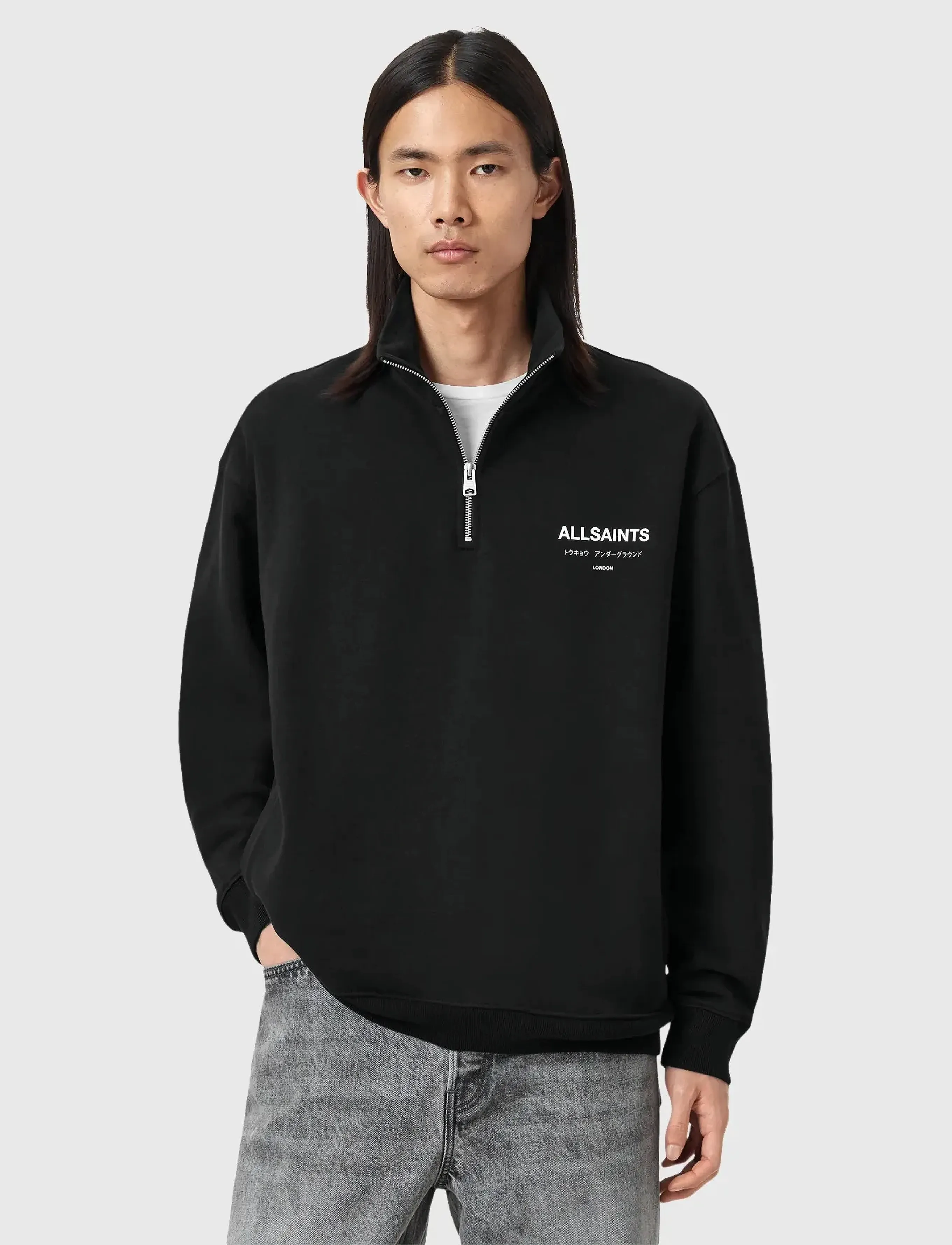 AllSaints - UNDERGROUND HALF ZIP - sweatshirts - jet black - 3