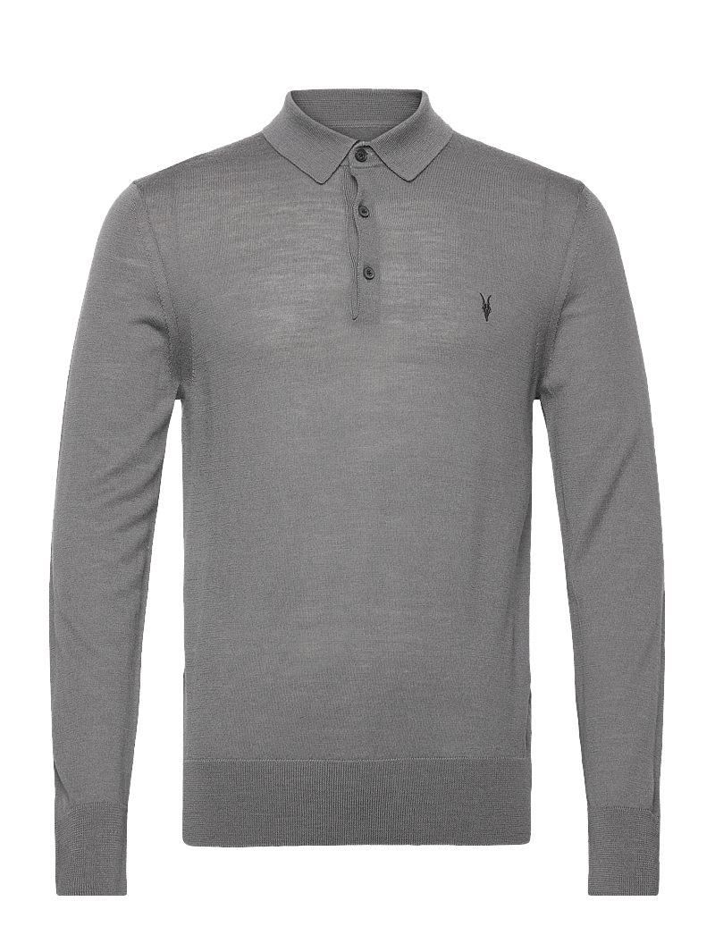 AllSaints - mode merino ls polo - gestrickte polohemden - asher grey - 0