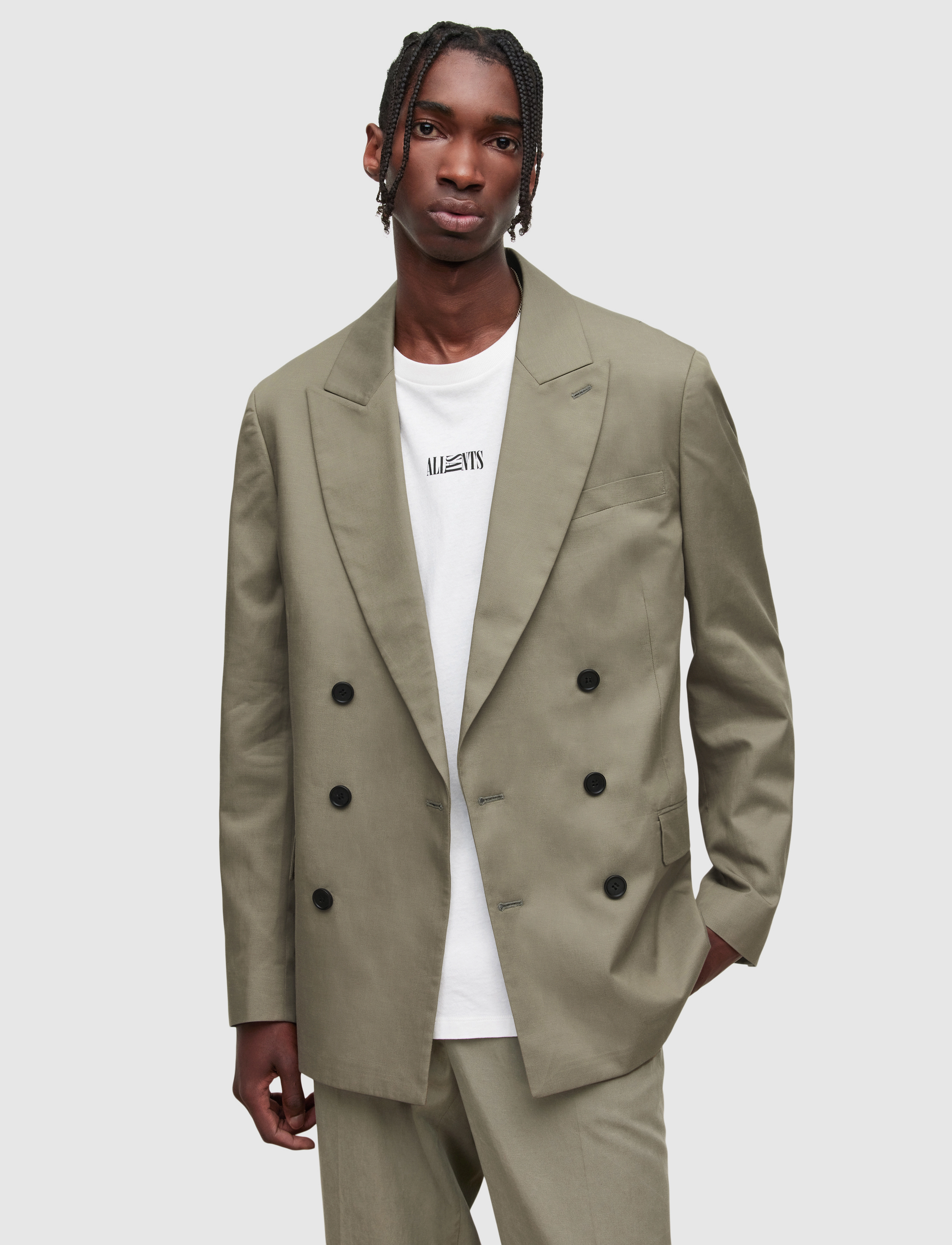 AllSaints Vista Blazer, 40, Grey, Blazere > Dobbeltradede Blazere, Herre