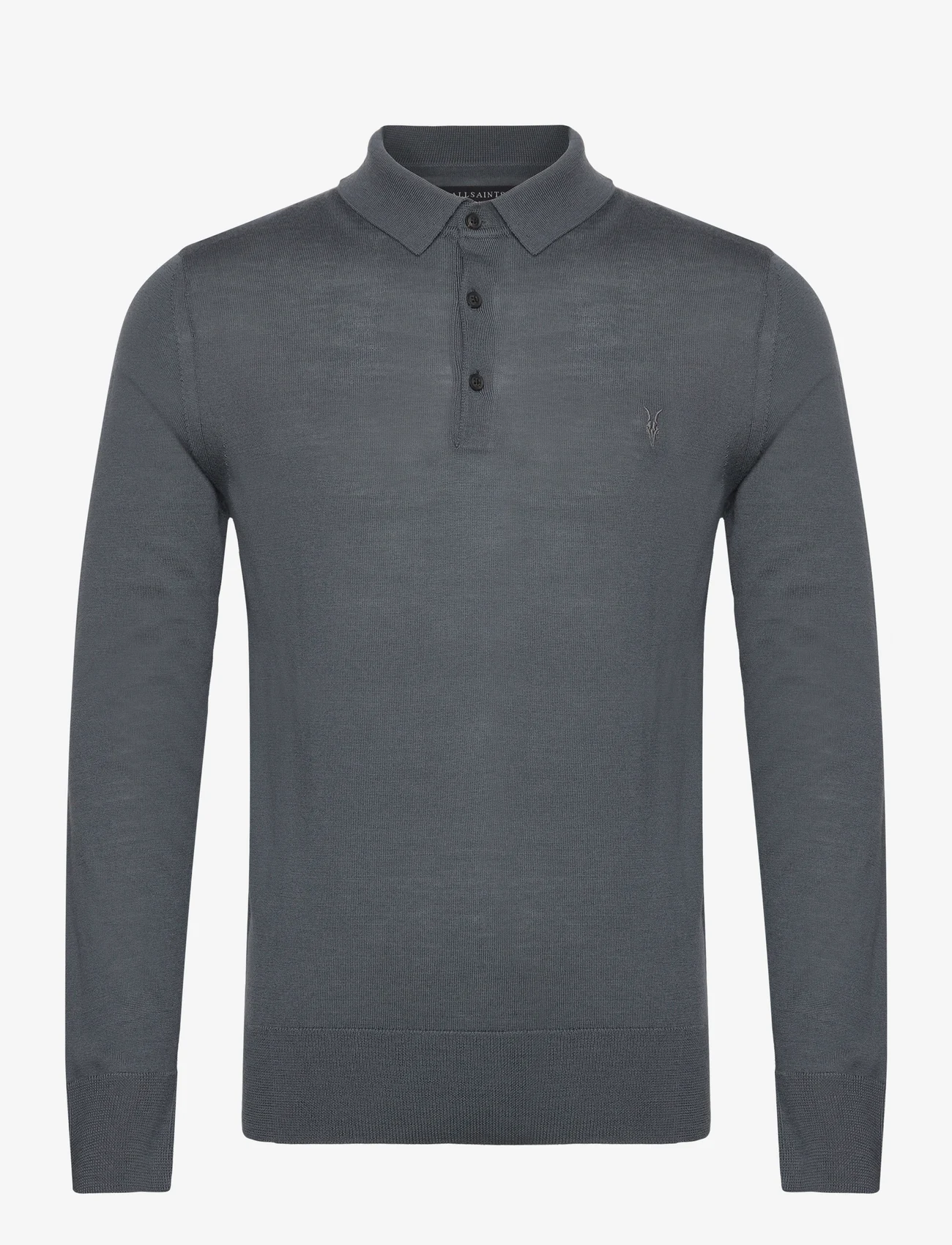 AllSaints - mode merino ls polo - knitted polos - beetle blue - 0