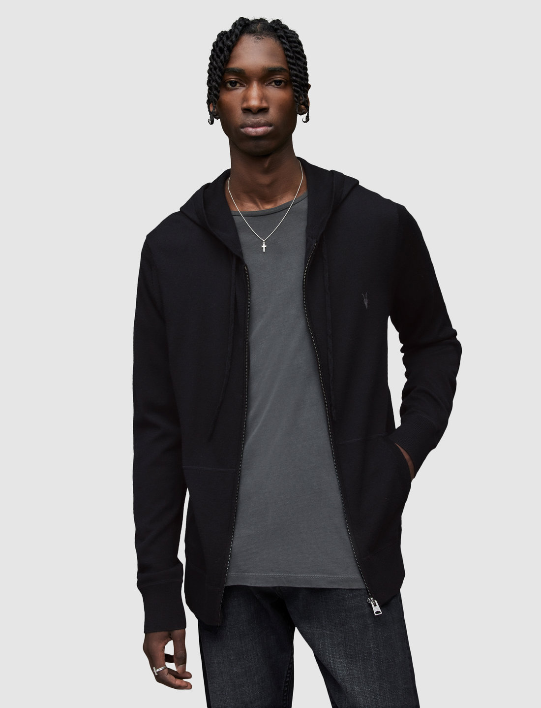 All saints top merino hoodie