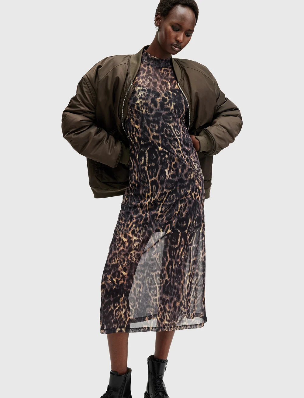 AllSaints - HANNA MESH DRESS - t-shirtklänningar - jinx golden brown - 0