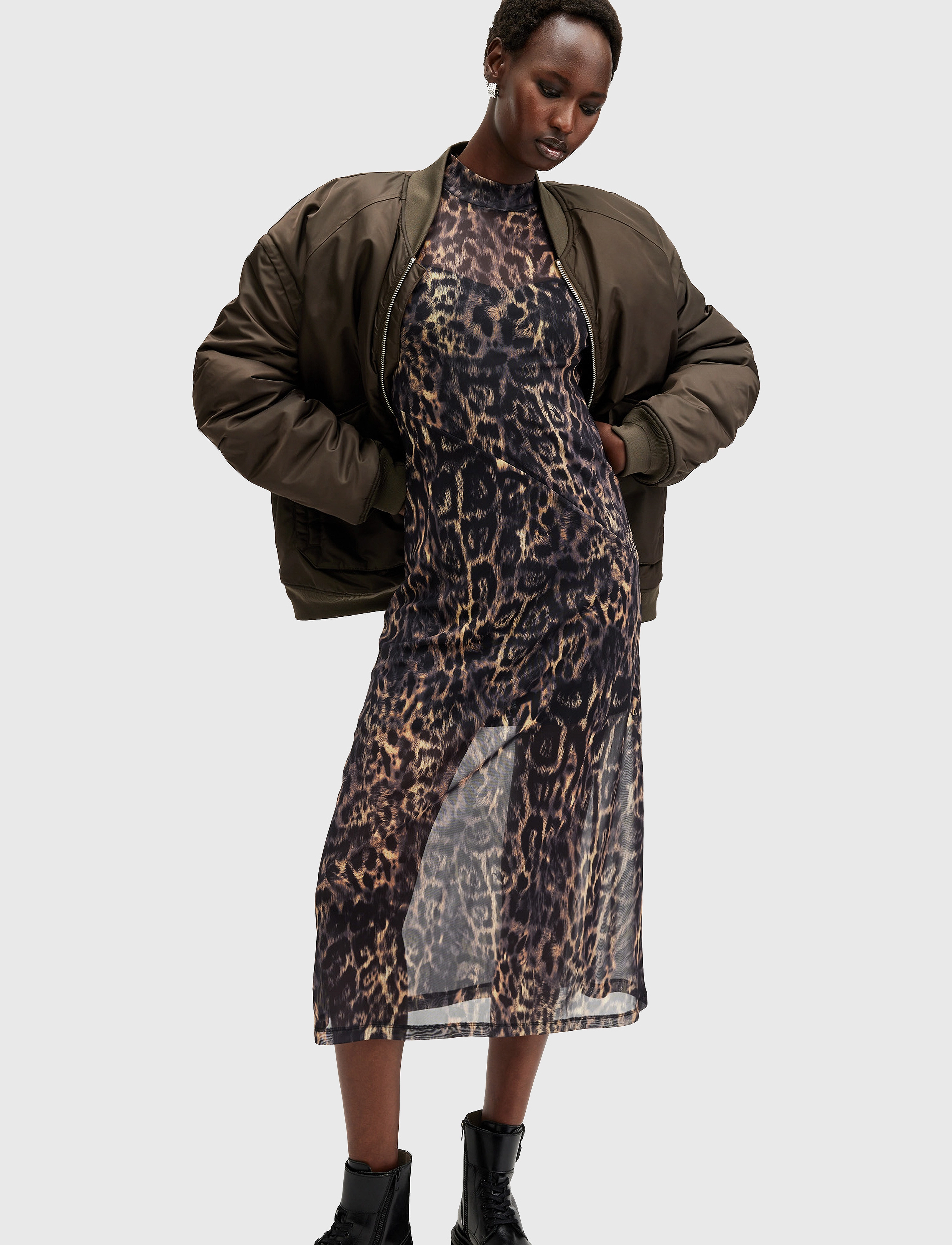 AllSaints HANNA MESH DRESS - T-shirtkjoler - JINX GOLDEN BROWN / brown