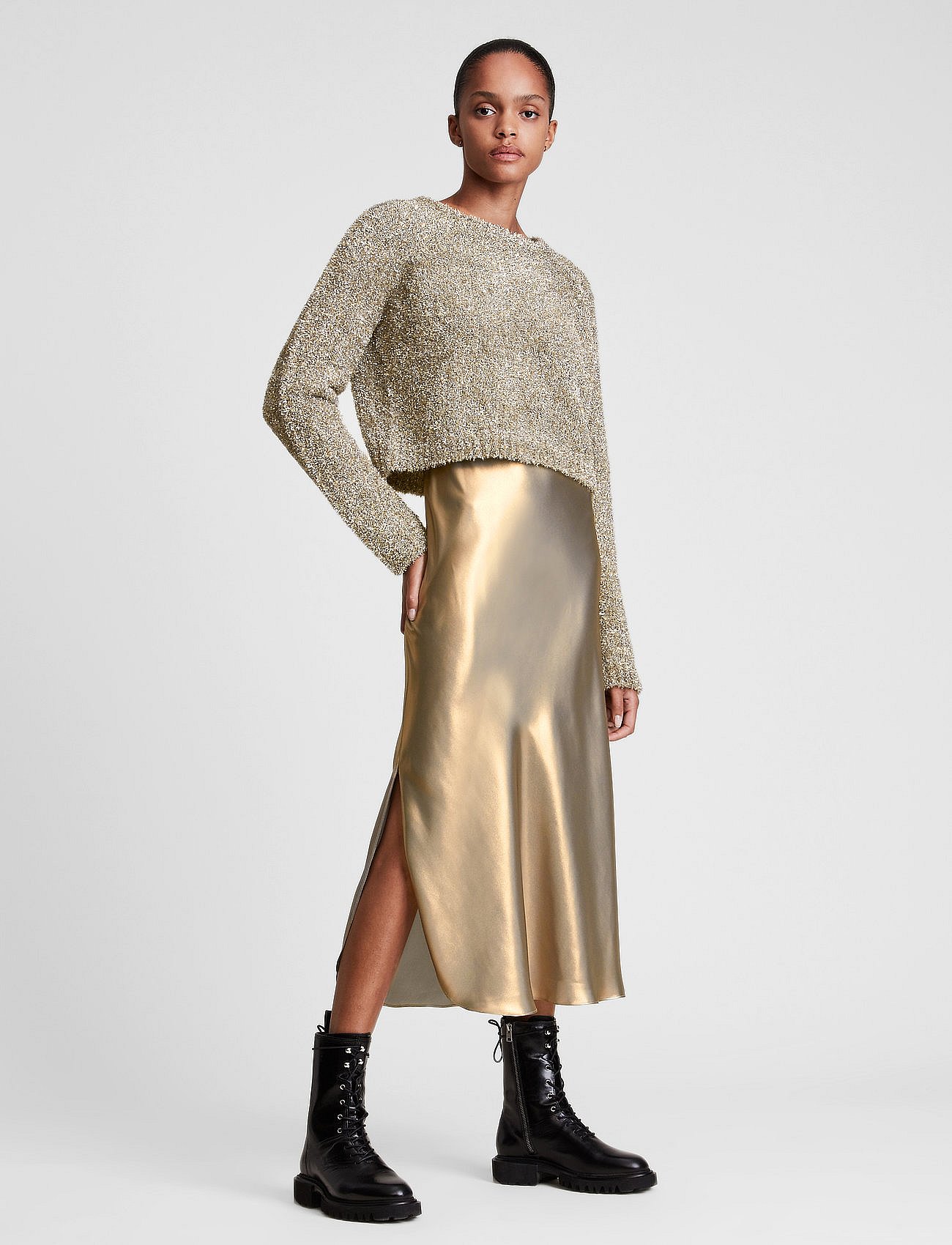 ROSETTA TINSEL DRESS - GOLD/KHAKI