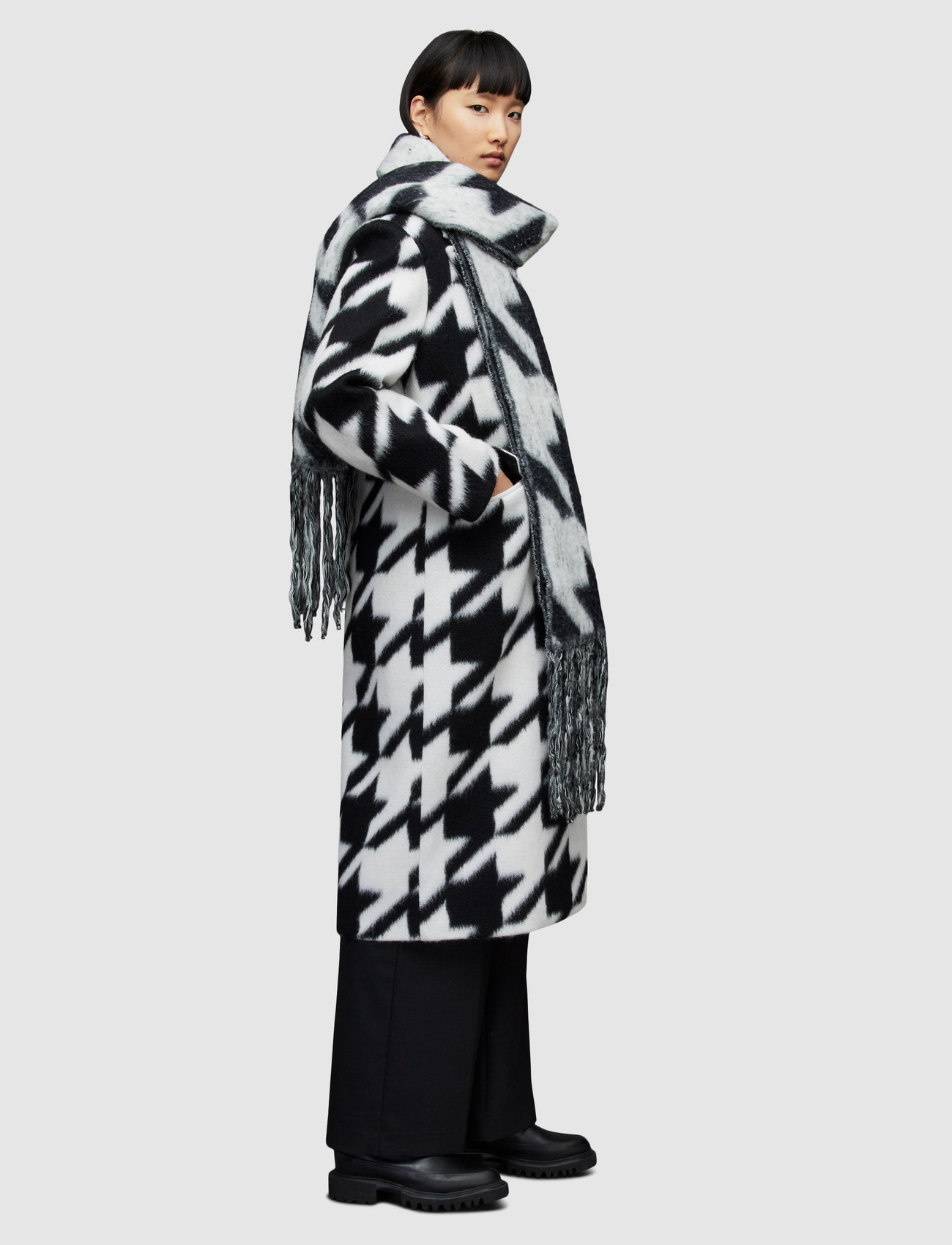AllSaints - MABEL HOUNDSTOOTH CO - Žieminiai paltai - black/white - 1