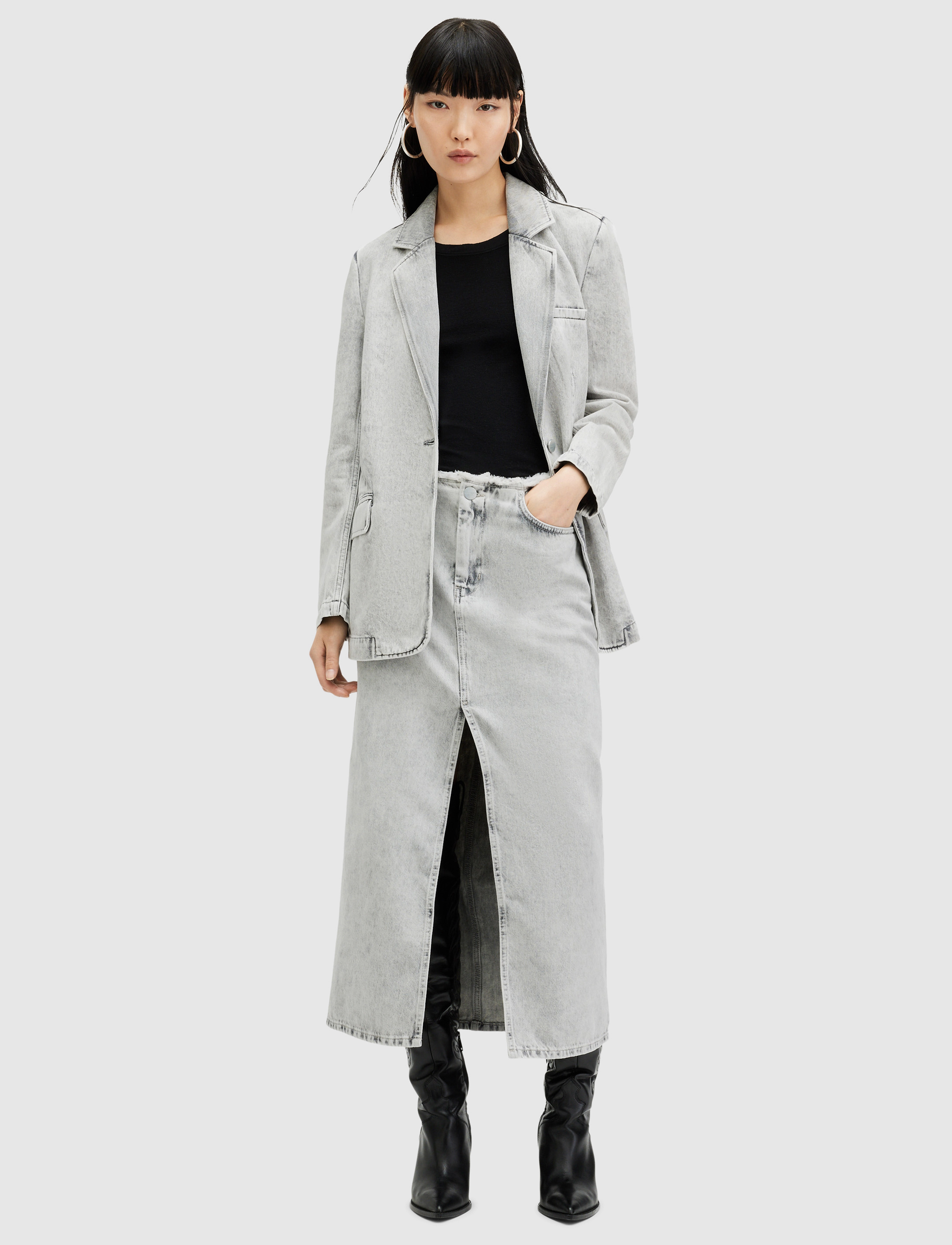 AllSaints Honor Maxi Skirt, 36, Röcke, Grau - Maxi, Frauen