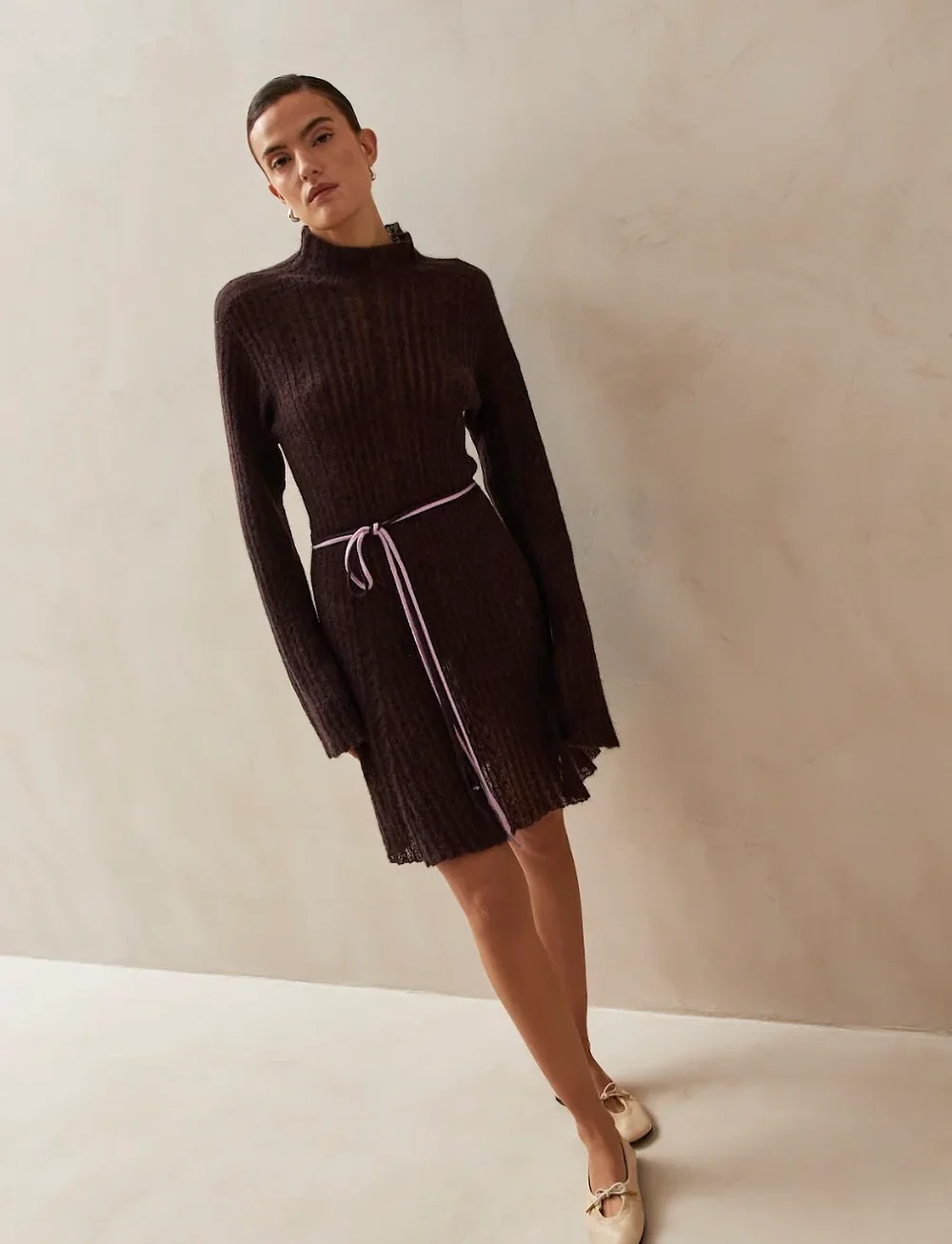 ALOHAS Selene Brown Tricot Mini Dress Short Dresses Boozt