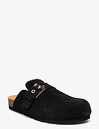 Cozy Suede Taupe Leather Clogs - BLACK