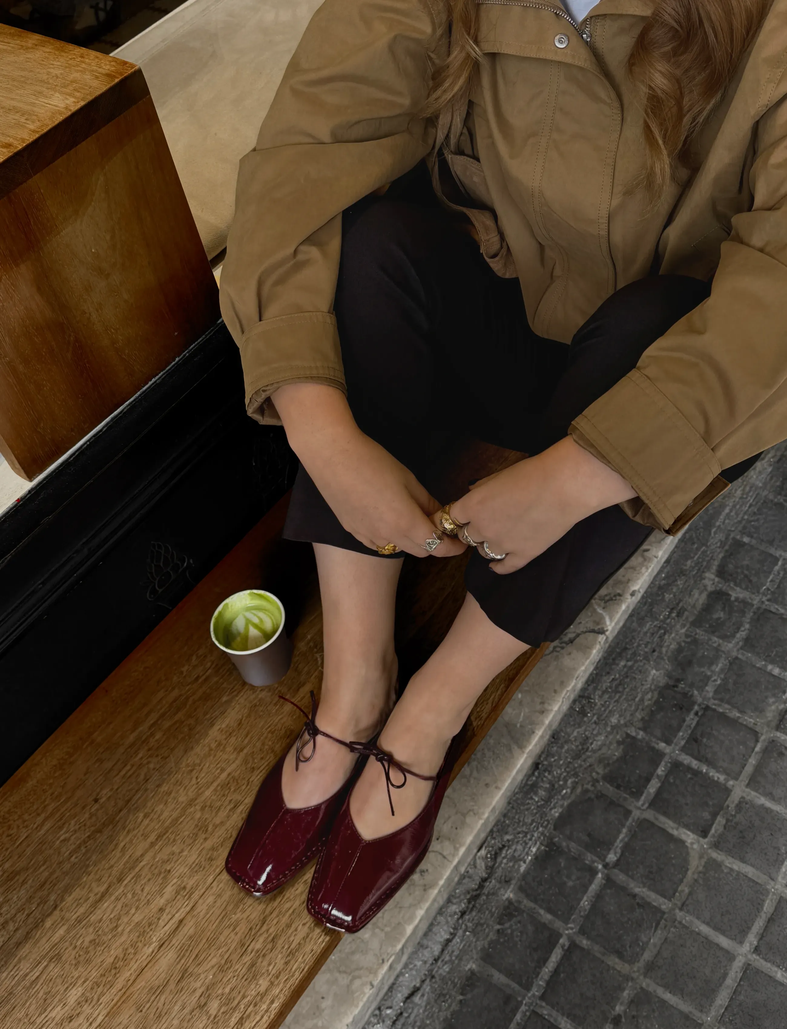 ALOHAS Sway Cream Leather Ballet Flats, 38, Burgundy, Sko > Ballerinaer, Dame