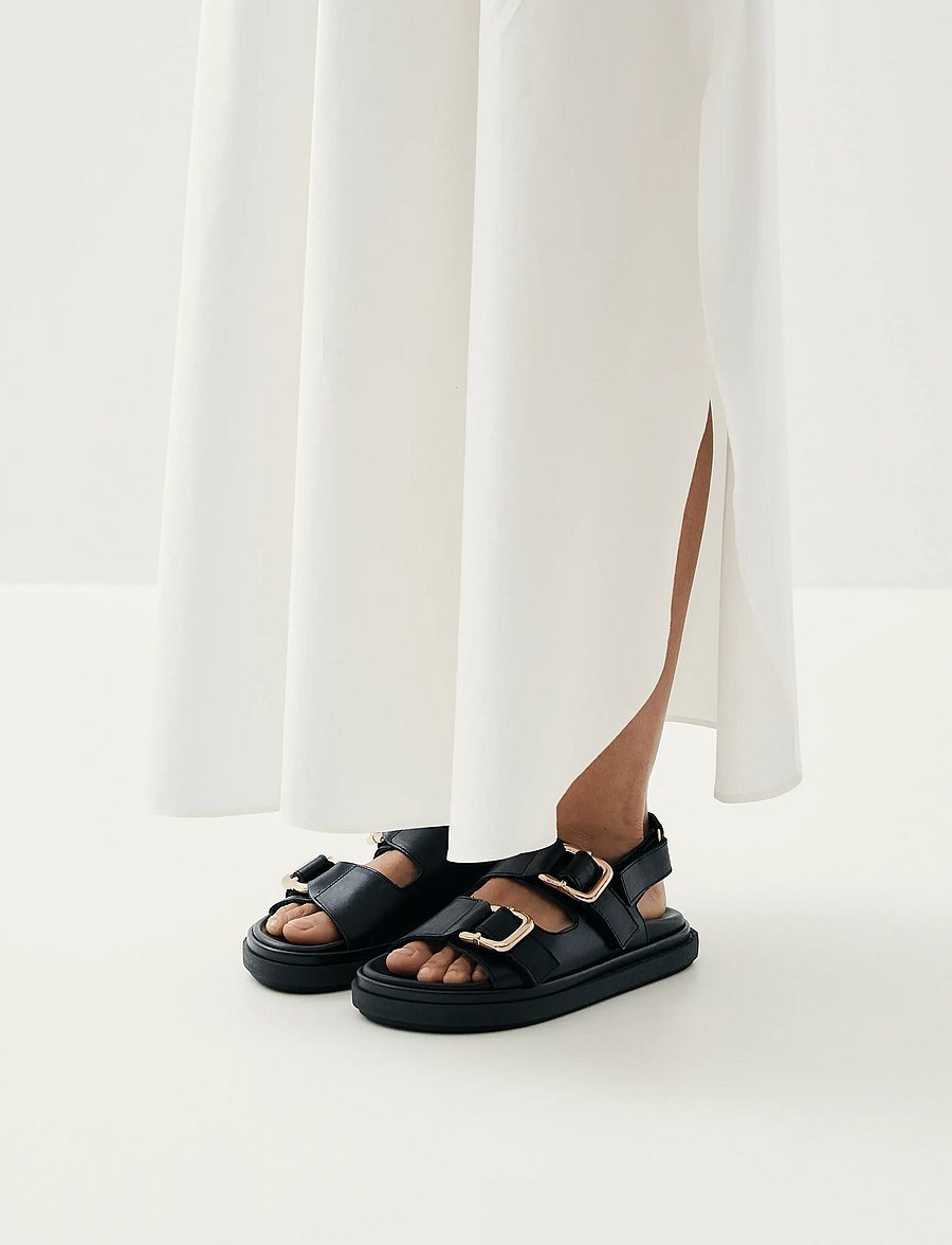 ALOHAS - Harper Cream Leather Sandals - platta sandaler - black - 0