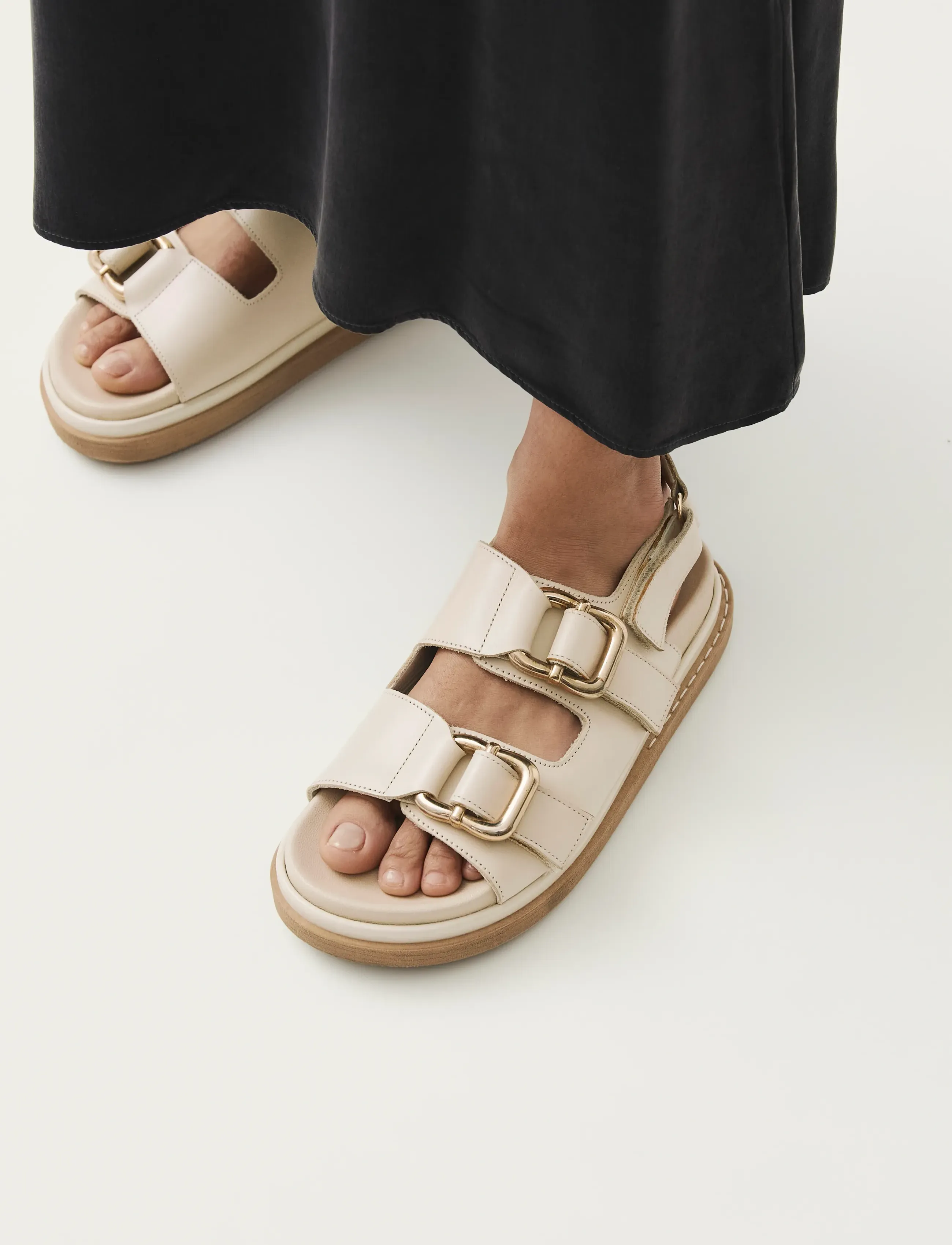 ALOHAS Harper Cream Leather Sandals, 41, Beige - Flat, Frauen
