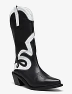 Mount Texas Black White Leather Boots - BLACK
