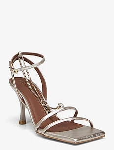 Straps Chain Shimmer Silver Leather Sandals, ALOHAS