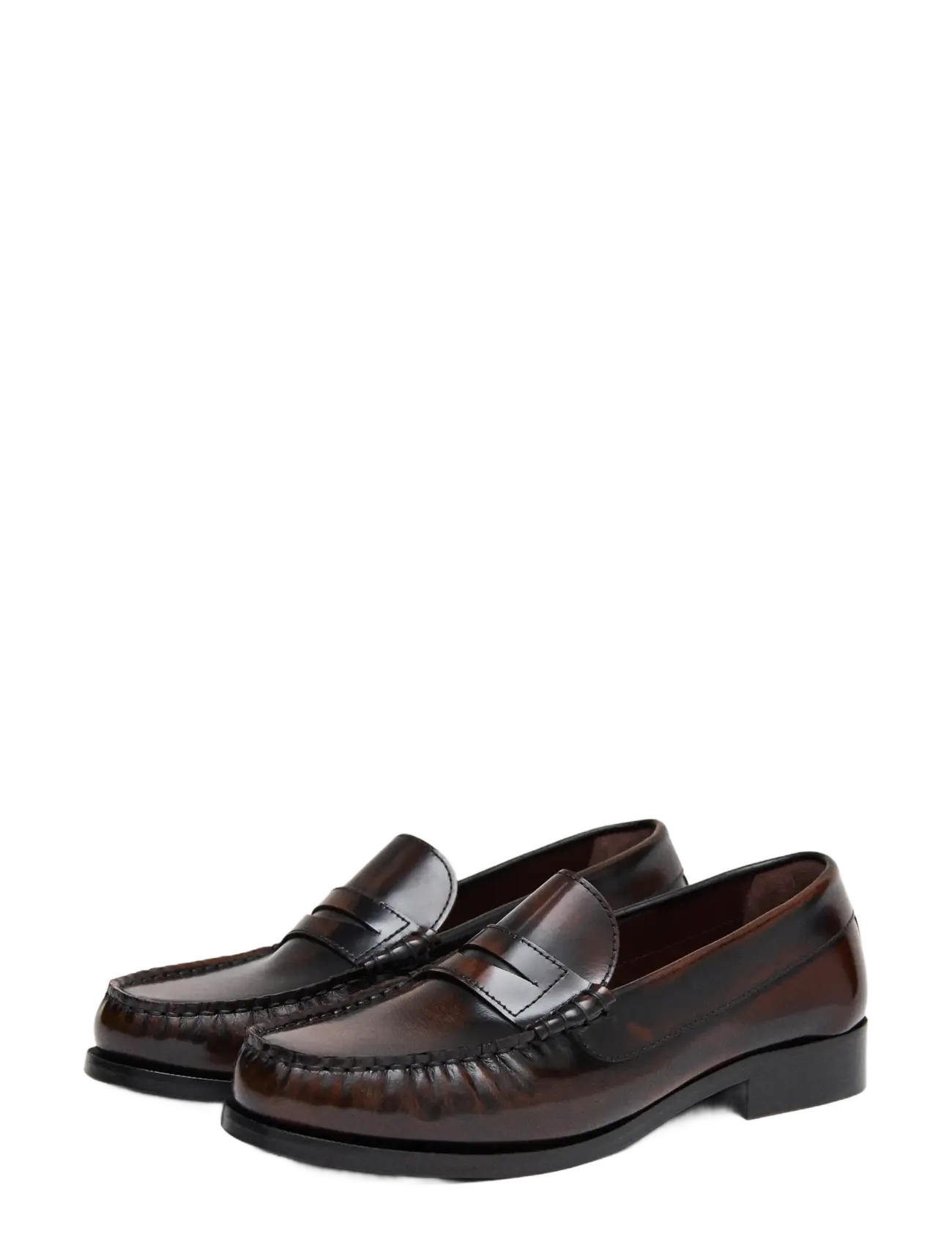 ALOHAS Rivet Vintage Effect Coffee Brown Leather Loafers - Mokassiinid - COFFEE BROWN / brown