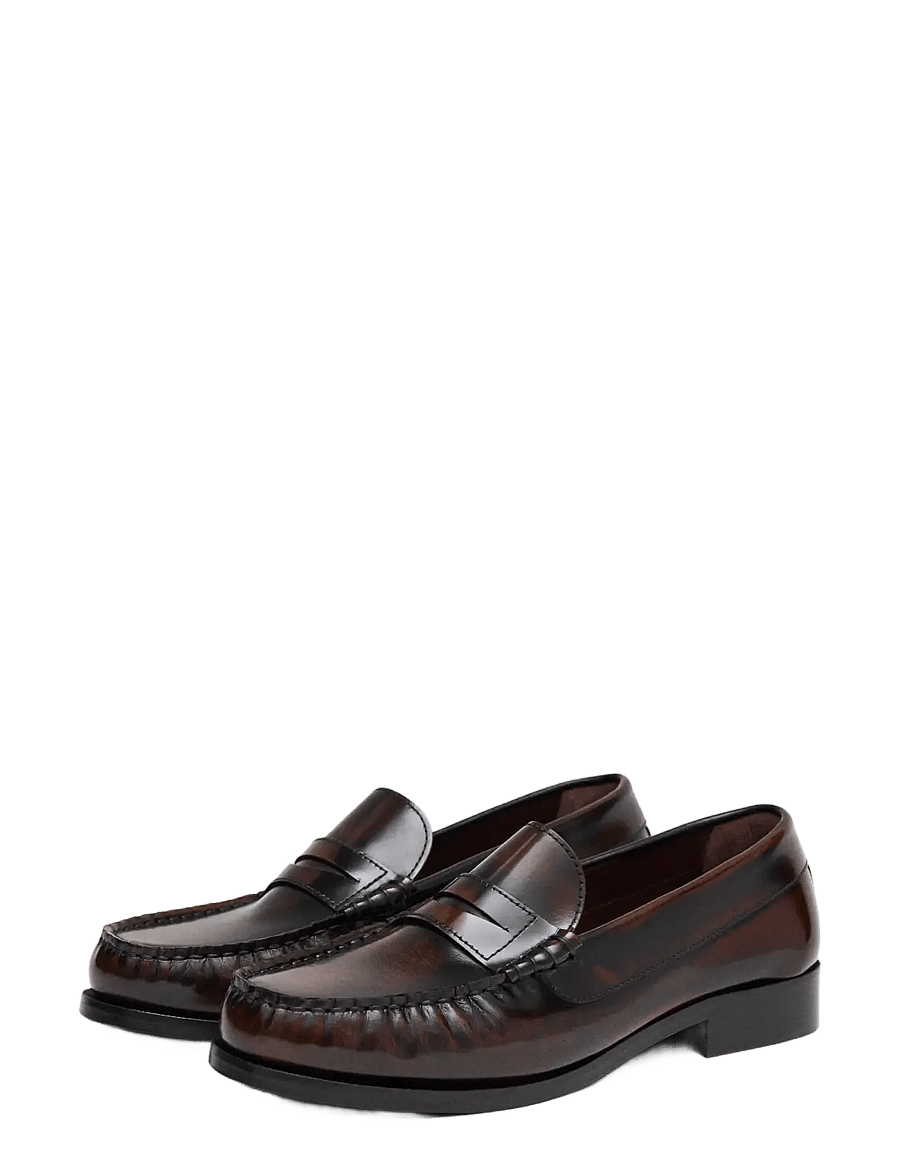 ALOHAS - Rivet Vintage Effect Coffee Brown Leather Loafers - mode trends - coffee brown - 1