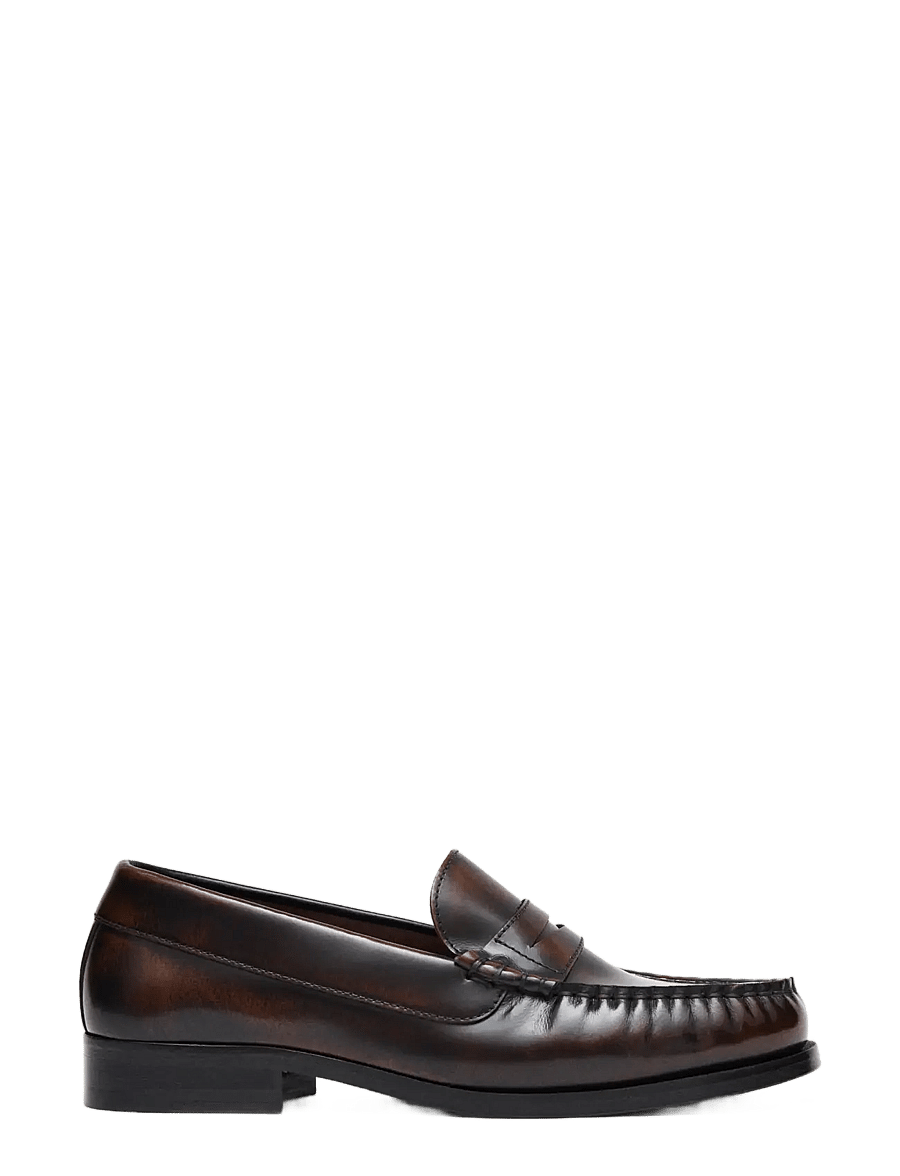 ALOHAS - Rivet Vintage Effect Coffee Brown Leather Loafers - mode trends - coffee brown - 2